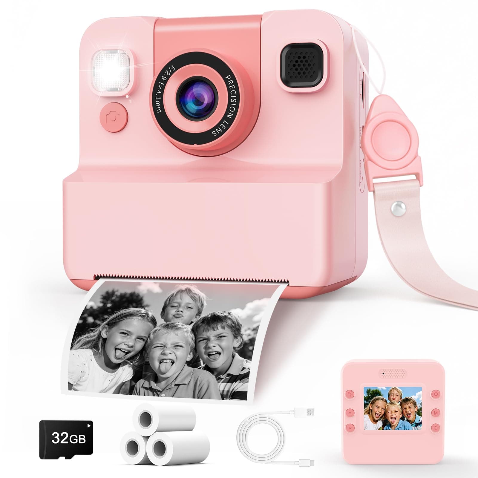 Camara de Fotos Instantaneas,2.4" 1080P HD Camara Fotos Infantil Instantaneas Juguetes Niños 3-12 Años Cámara Instantánea Niños de Foto & Video 1080P & Música&5 Juegos de Rompecabezas 32GB SD