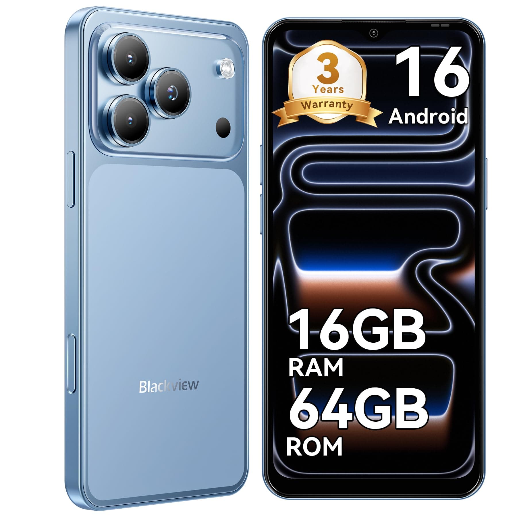 Blackview Wave 7C Telephone Portable Android 16 Smartphones, 16Go+64Go/2To, 32MP+13MP, 5000mAh, 6.56" Smartphon Pas Cher 4G Dual SIM, Téléphone WiFi 5G/GPS/IP54/3 Card Slots/3.5mm/FM/3Ans Garantie | Android 16, 32MP+13MP, 16Go+64Go/2To, WiFi 5G, IP54, 3 Card Slots