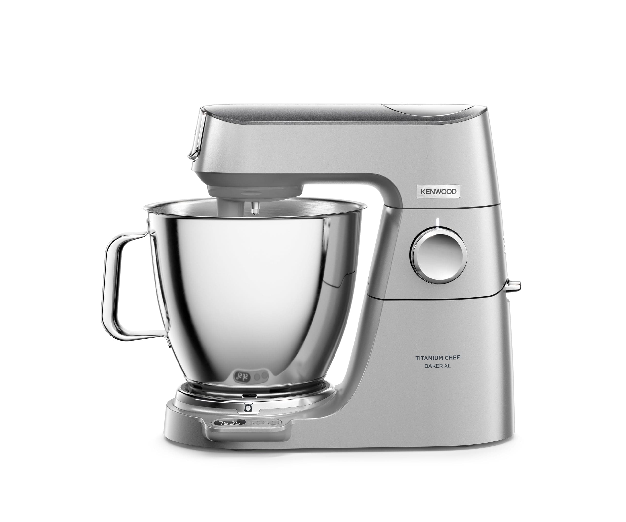 Kenwood Titanium Chef Baker XL KVL85.224SI, Impastatrice Planetaria, Bilancia Integrata, Doppia Ciotola in Acciaio Inox da 5L e 7L, Frullatore, Tritacarne 4 Strumenti di Miscelazione, 1200W, Argento