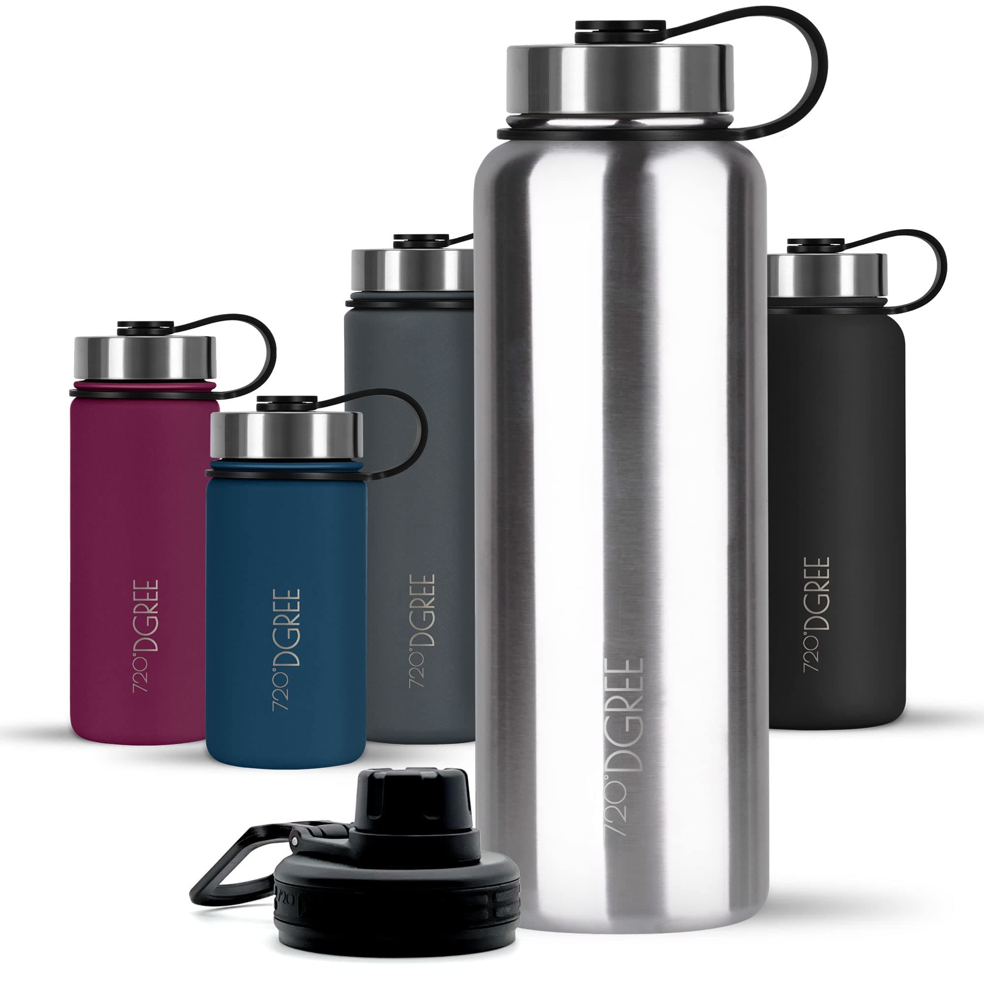 720°DGREE Botella Agua Termo Acero Inoxidable “noLimit“ – 410ml, 530ml, 710ml, 950ml, 1200ml - Sin BPA Free, Antigoteo y Prueba de Fugas - Frasco térmico, Cantimplora Aislada +Cubierta Deportes Gratis
