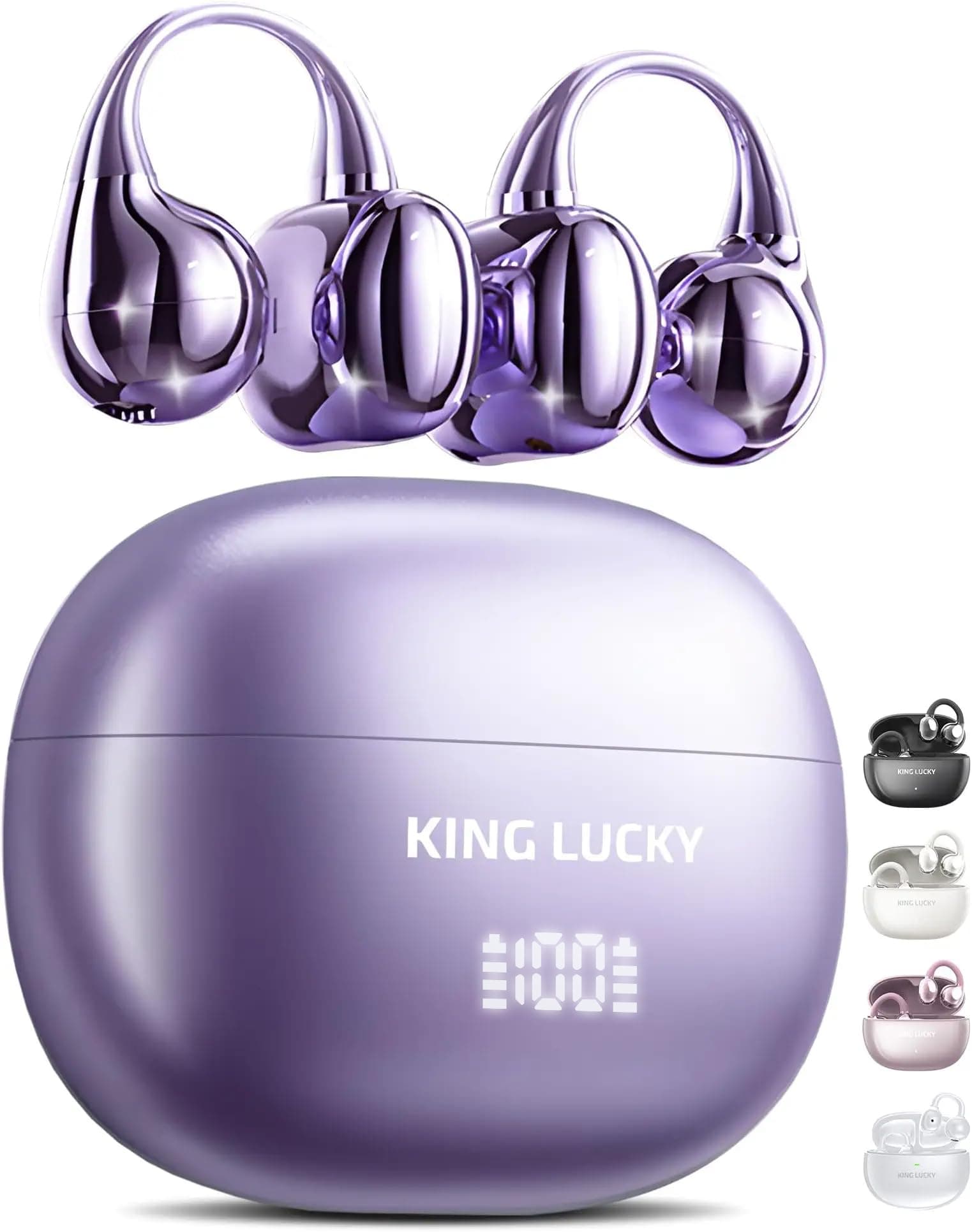 King Lucky Écouteurs à Clipser sans Fil Bluetooth 6.0 avec Micro, 50 Heures de Lecture, Suppression du Bruit, étanche, Confortable pour Les porteurs de Petites Oreilles et de Lunettes, Sport (Violet)