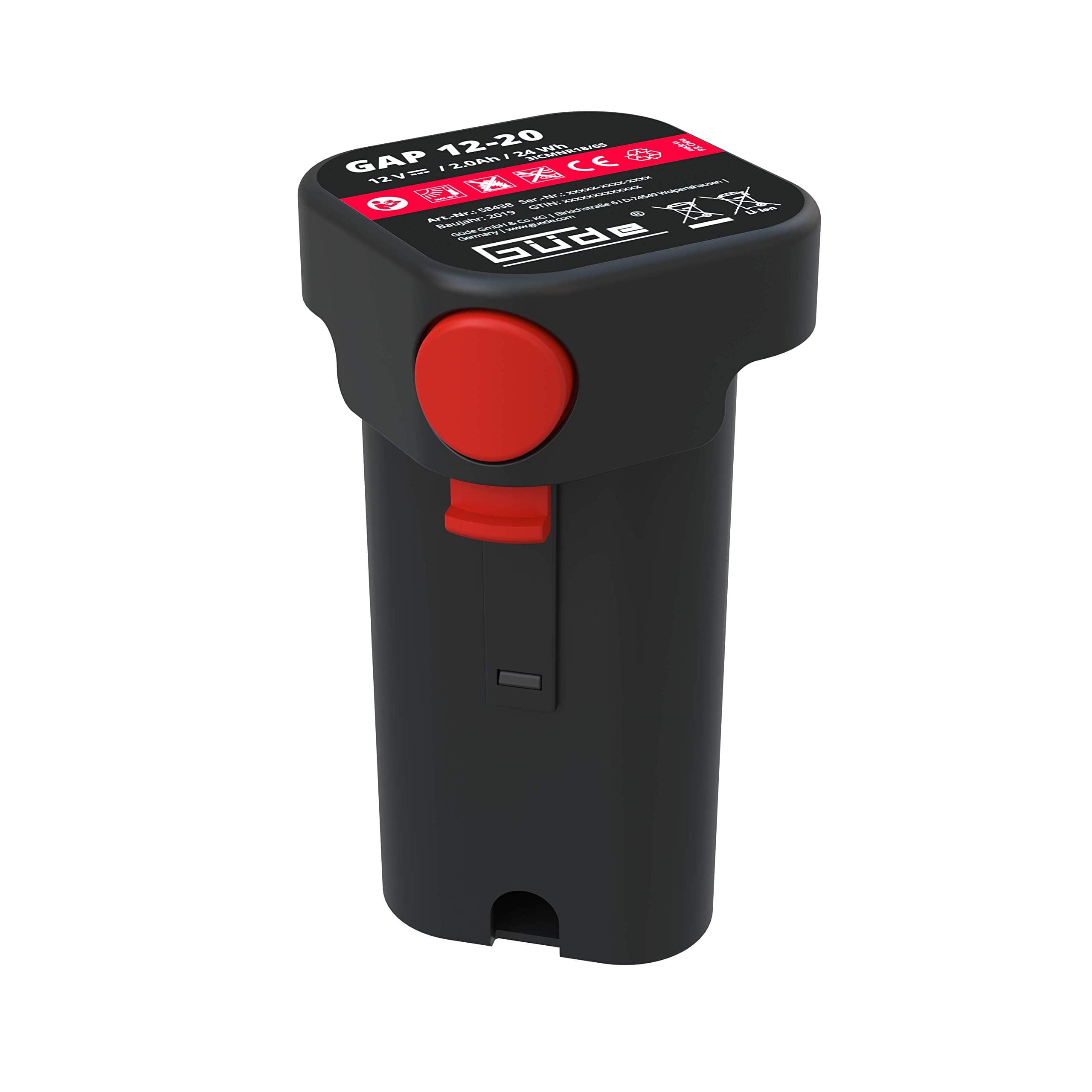 Güde Akkupack GAP 12-20 (12 V, Li-Ion, 2 Ah, 24 Wh, Klick-Funktion für leichten Akkuwechsel, kompatibel mit Akku Regenfasspumpe RFP 12-201-04)