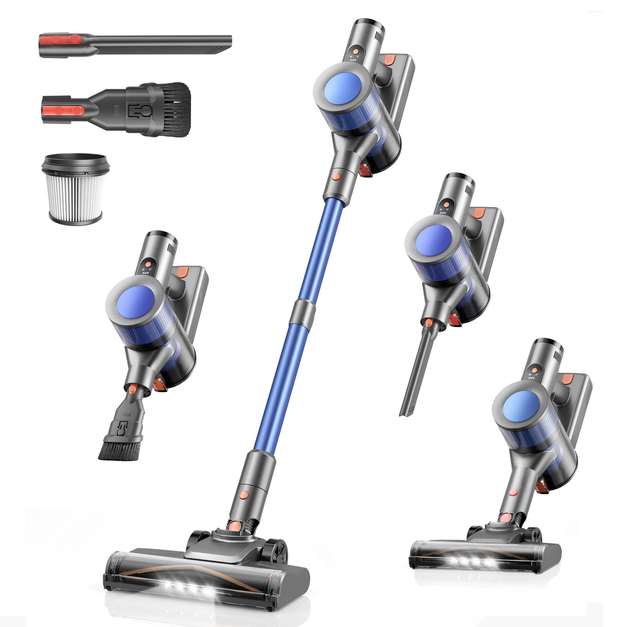 Aspirapolvere Senza Fili, 45KPa 50Mins Scopa Elettrica Senza Fili con Autoportante, Display LED intelligente,Leggero aspirapolvere ricaricabile antigroviglio,Potente per Pavimenti/Tappeti/Peli Animali