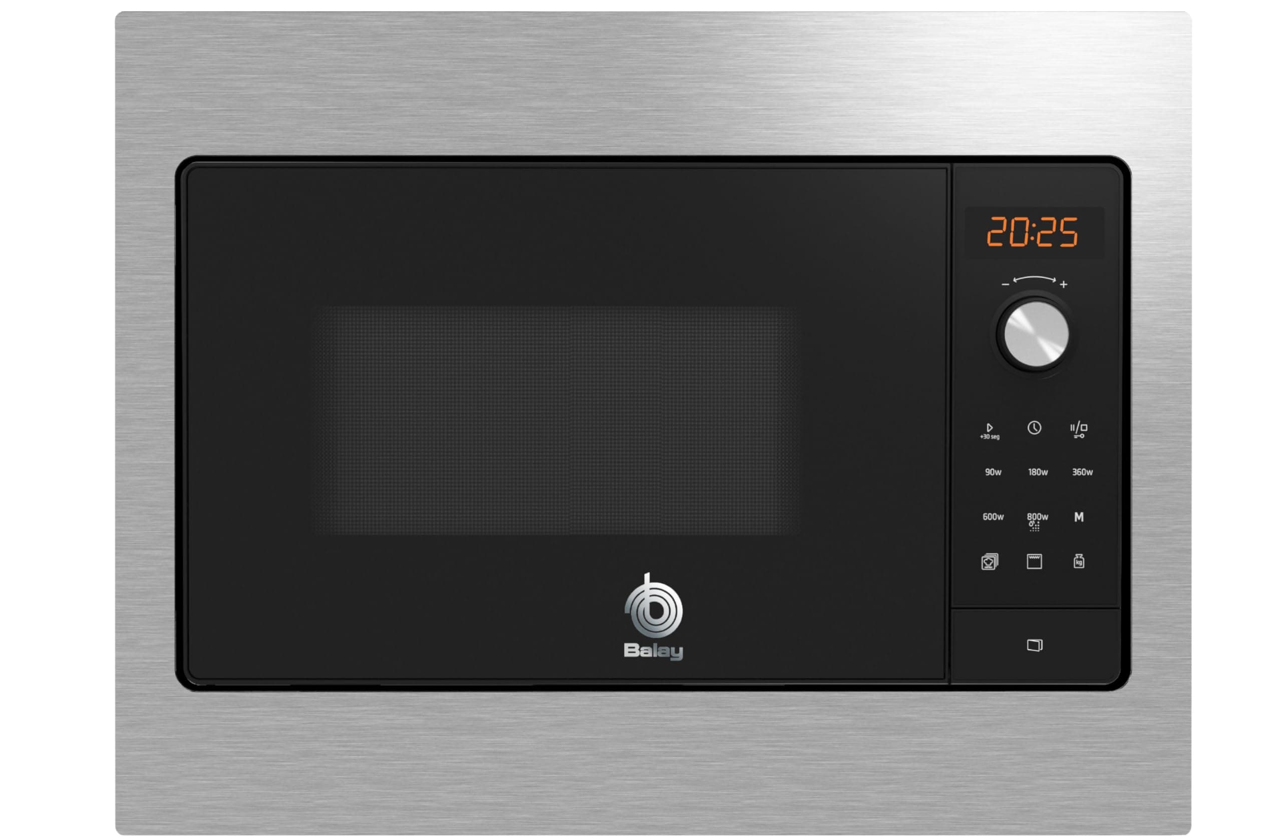Balay - Microondas integrable, Grill, 800 W, 20L, Ap. lateral izquierda, Negro/Acero Inoxidable, 3CG5142X3