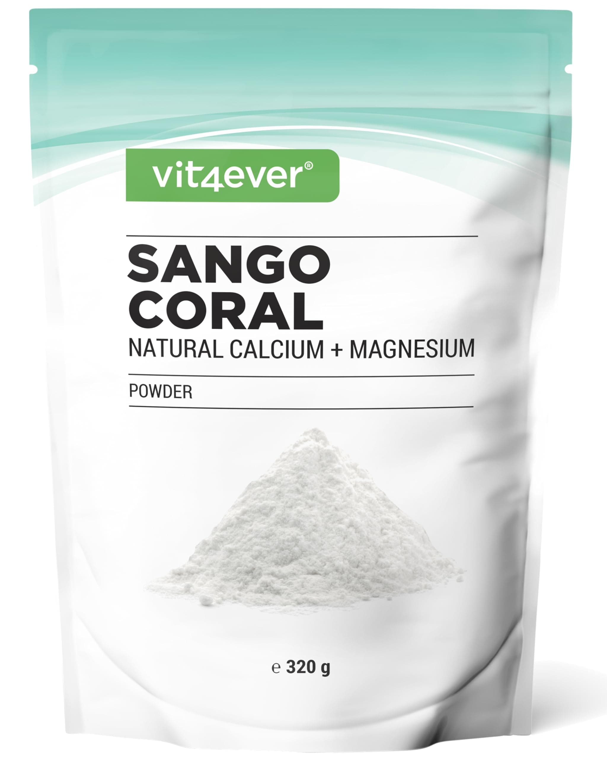 vit4ever Sango Meereskoralle - 320 g Pulver - Natürliche Quelle für Kalzium (20%) & Magnesium (10%) im körpereigenen Verhältnis von 2:1 - Ohne Zusatzstoffe