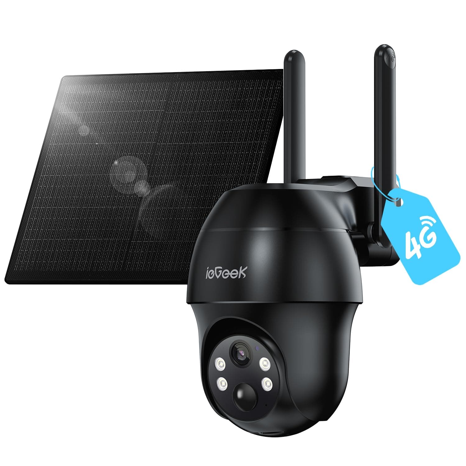 ieGeek 4G Telecamere da Esterno senza Fili, 2K 3MP Telecamera Pannello Solare con Sim, Batteria 10000mAh,PTZ 360°,Rilevamento PIR, Visione Notturna a Colori,IP65,senza WiFi