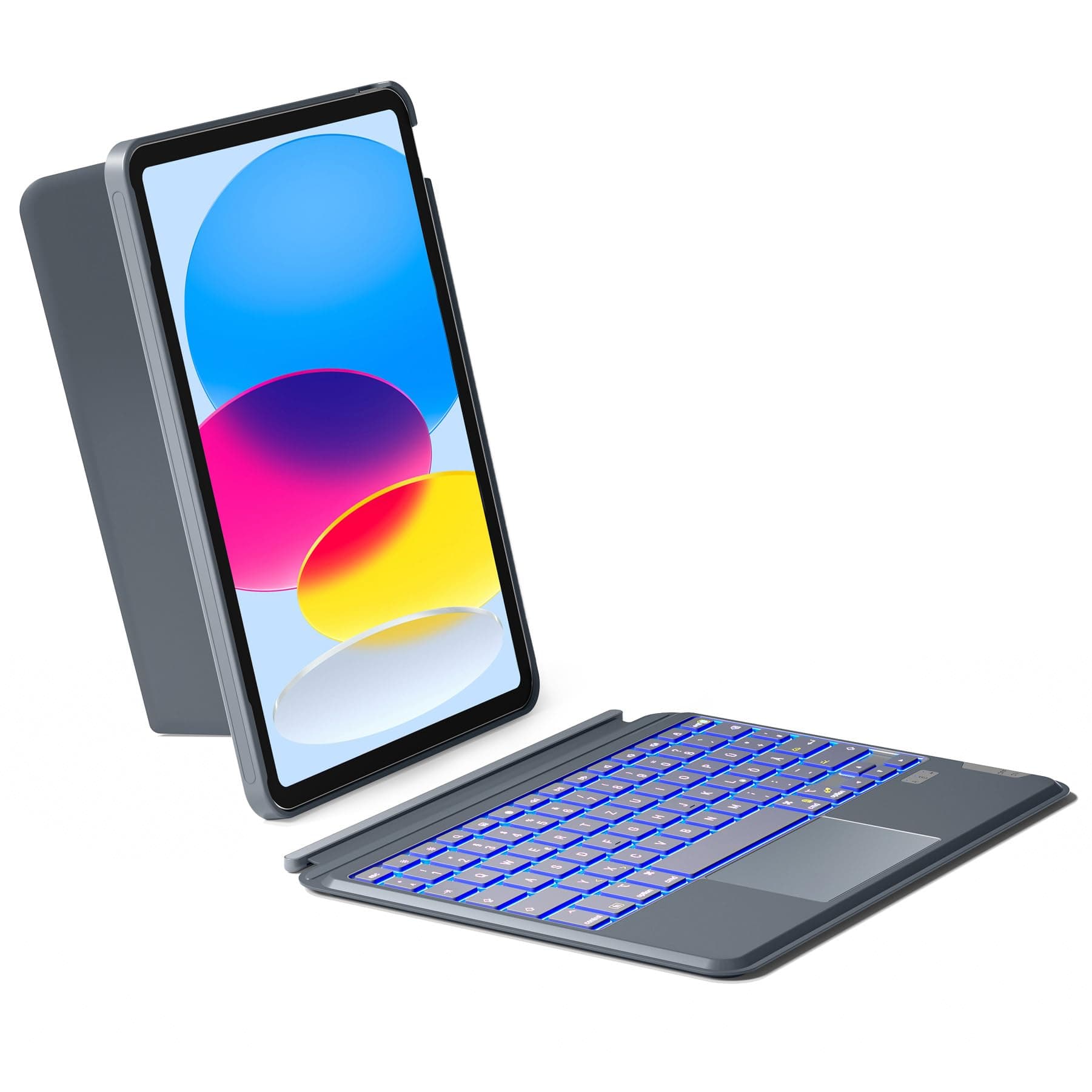 Inateck Hülle mit Tastatur für iPad 10 Generation,iPad 11 Generation 2025 A16 11 Zoll,Tastatur mit Touchpad,Abnehmbare,7-Farbiger Hintergrund Beleuchtung,Hoch/Querformat Ständer,QWERTZ,KB04112