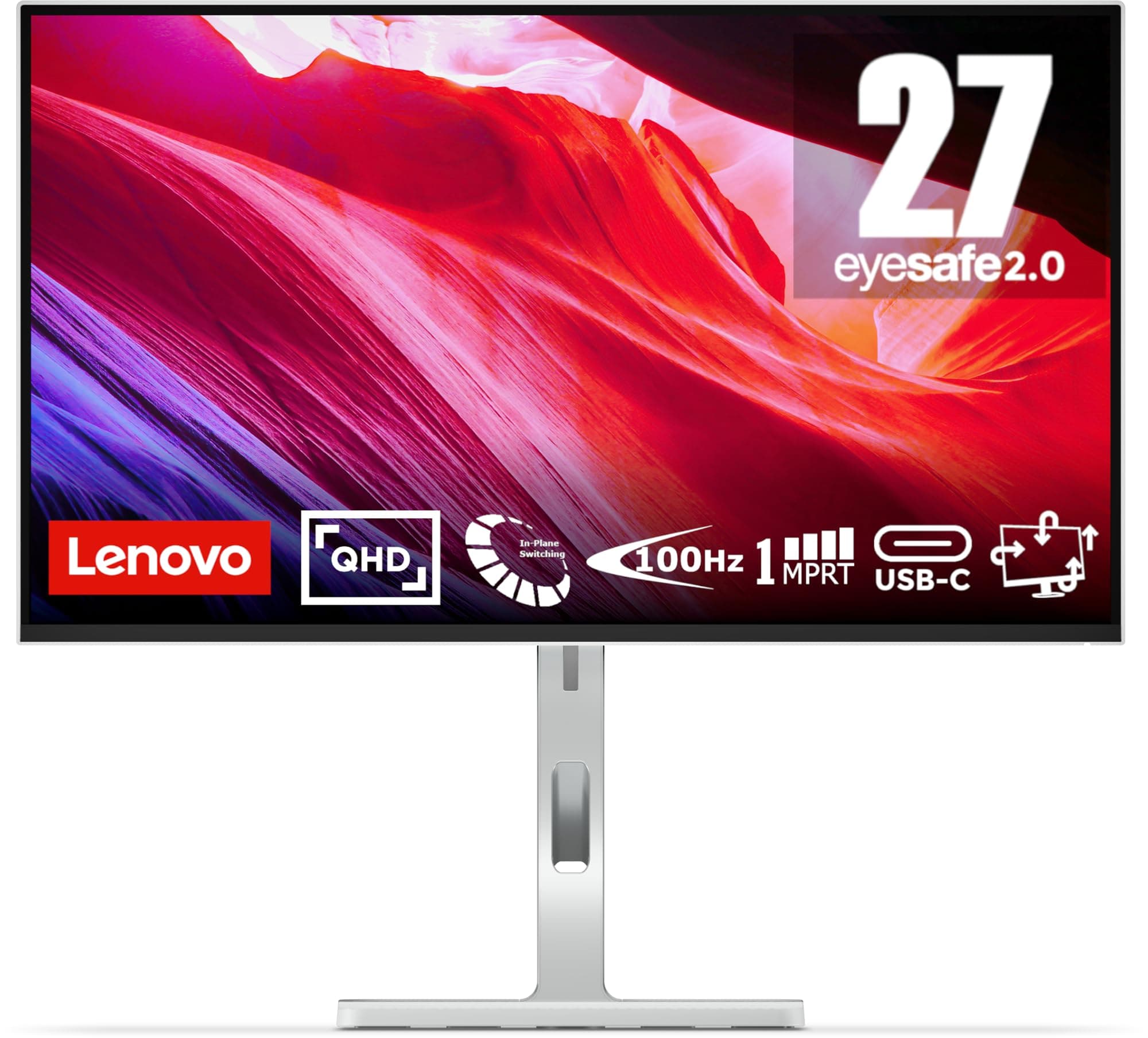Lenovo L27h-4A | 27" QHD Monitor | 2560x1440 | 100Hz | 350 nits | 1ms Reaktionszeit | USB-C Dockingstation | HDMI | DisplayPort | IPS Panel | integr. Lautsprecher | grau