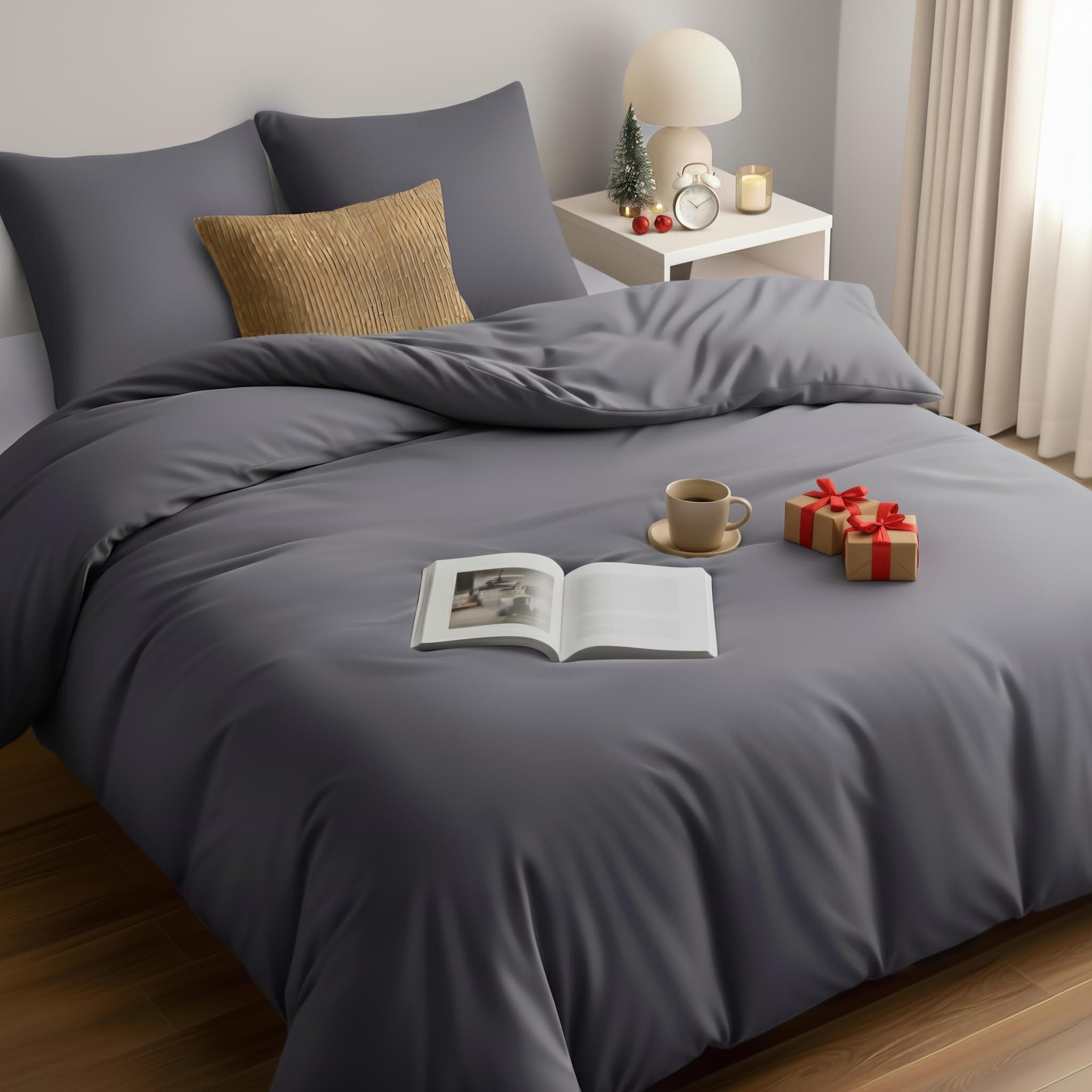 Utopia Bedding Funda Nordica Cama 105 - Microfibra Juego de Funda de Edredon 200x200 cm y 2 Fundas de Almohada 80x80 cm (Gris)
