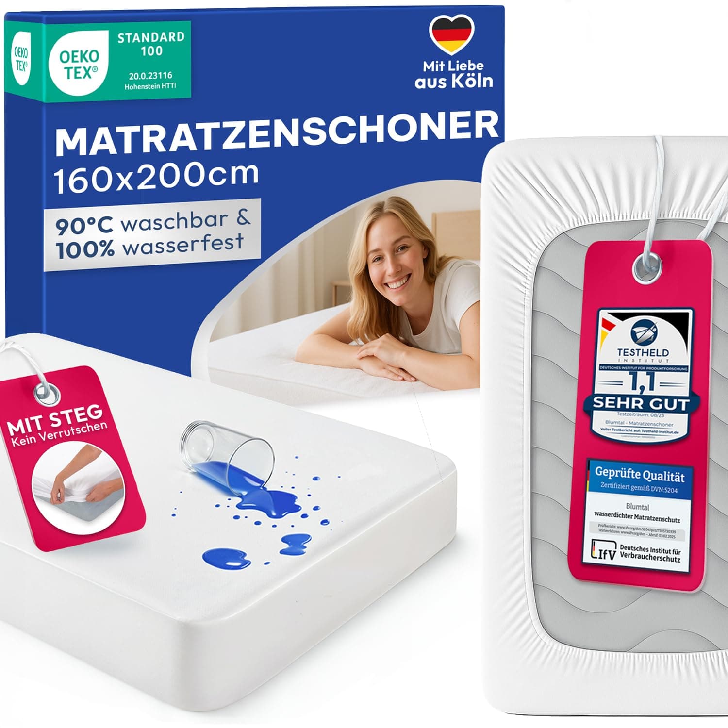 Blumtal® Matratzenschoner 160x200cm - Matratzenschutz wasserdicht - Oeko-TEX zertifizierter Matratzenschoner 160x200 cm wasserdicht - knisterfreier Schutz Matratze - Schonbezug Matratze 160x200 cm