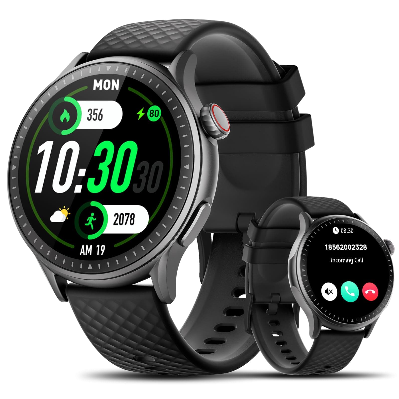 Reloj Inteligente Hombres Mujeres, 1.46'' AMOLED Ultra-HD Smartwatch con Podómetro/Monitoreo de Sueño/Pulsómetro/SpO2, 110+ Modos Deportivos, 3ATM Impermeable Pulsera Actividad para Android iOS