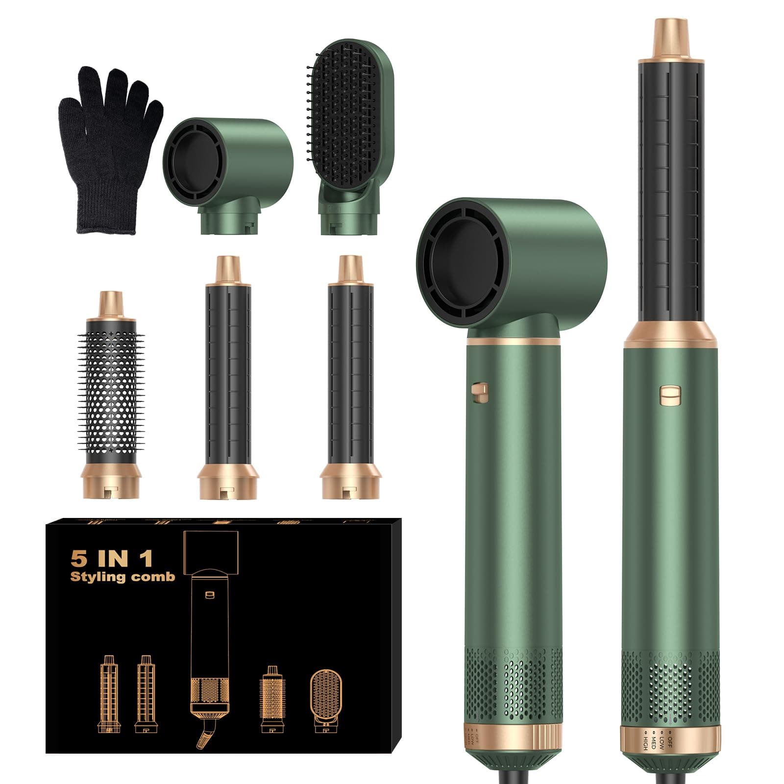 OKWRAP Asciugacapelli 5 in 1, Airstyler 5 in 1, Hairstyler 5 in 1 Multifunzione Phon Capelli,Spazzola Asciugacapelli Per Dare Volume Ai Capelli, Lisciare, Ioni Air Curler Brush,Strumenti Capelli