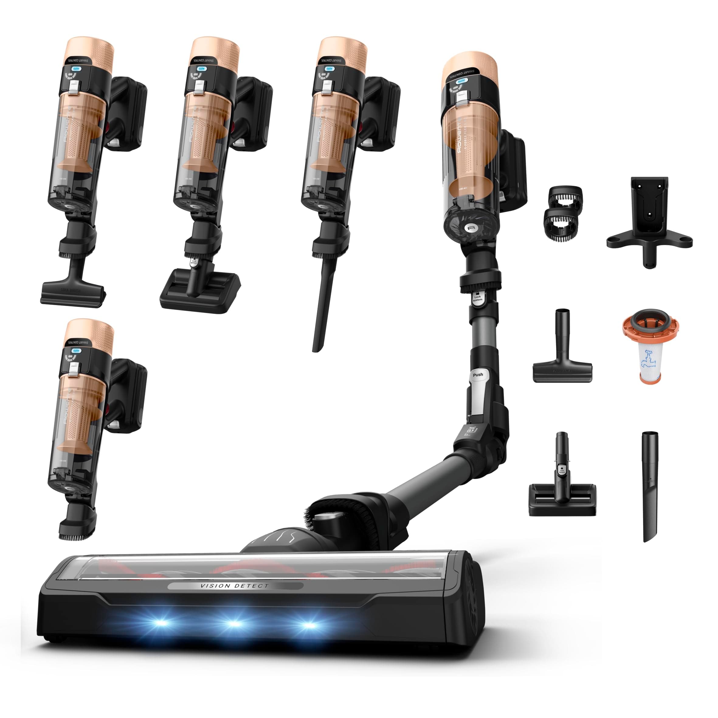 Rowenta X-Force Flex 9.80 - Aspirateur Balai sans Fil Modèle Animal - Gris | Aspirateur sans fil - Technologie Flex - Brosse LED et aspiration automatique des sols - Autonomie 80 minutes
