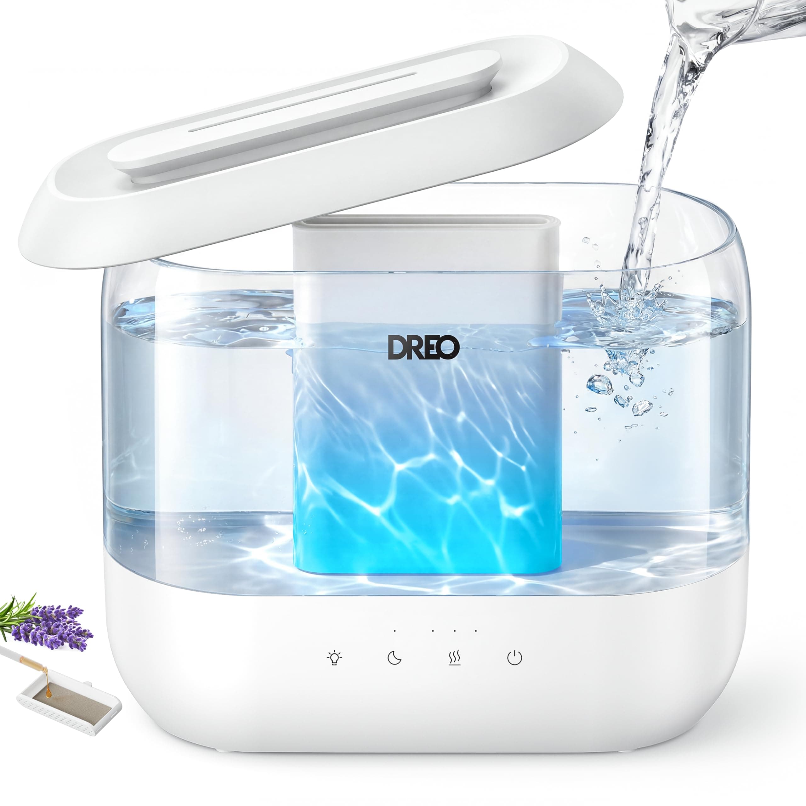 Dreo Humidificateurs pour la chambre à coucher, Humidificateur à vapeur froide surdimensionné de 4L avec diffuseur d'huile et veilleuse, 32H d'autonomie, Humidificateur silencieux pour la nurserie