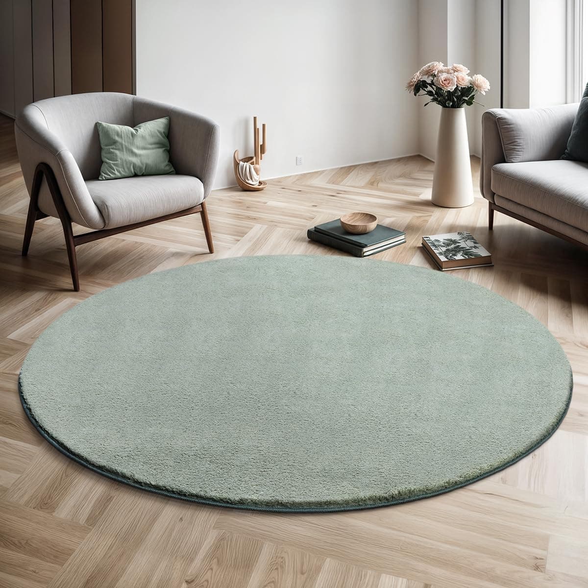 the carpet Relax Moderner Flauschiger Kurzflor Teppich, Anti-Rutsch Unterseite, Waschbar bis 30 Grad, Super Soft, Felloptik, Grün, 160 cm Rund