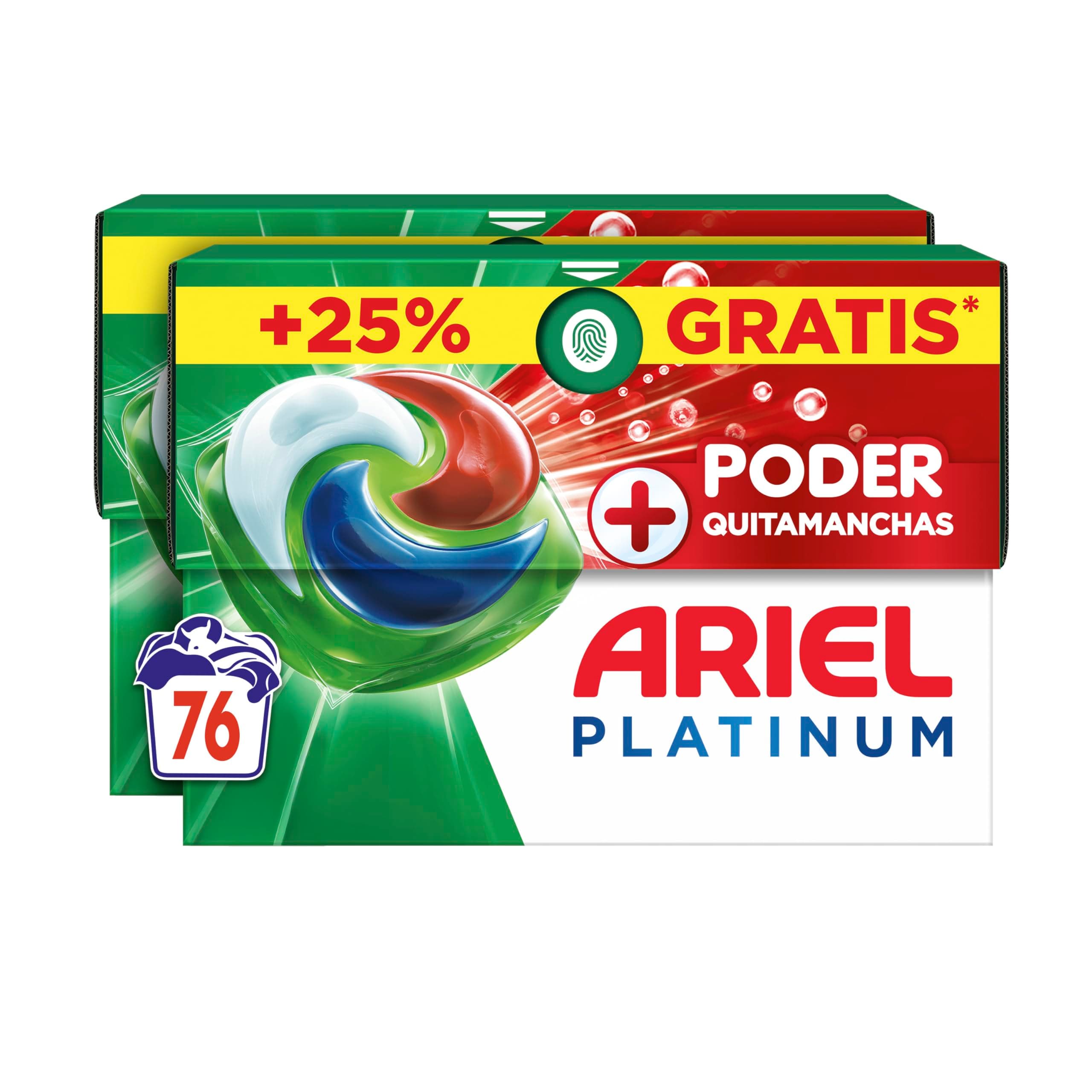 ARIEL PODS Platinum Detergente Lavadora Liquido 76 Capsulas/Pastillas, Jabon Extra Poder Quitamanchas, Limpieza Profunda