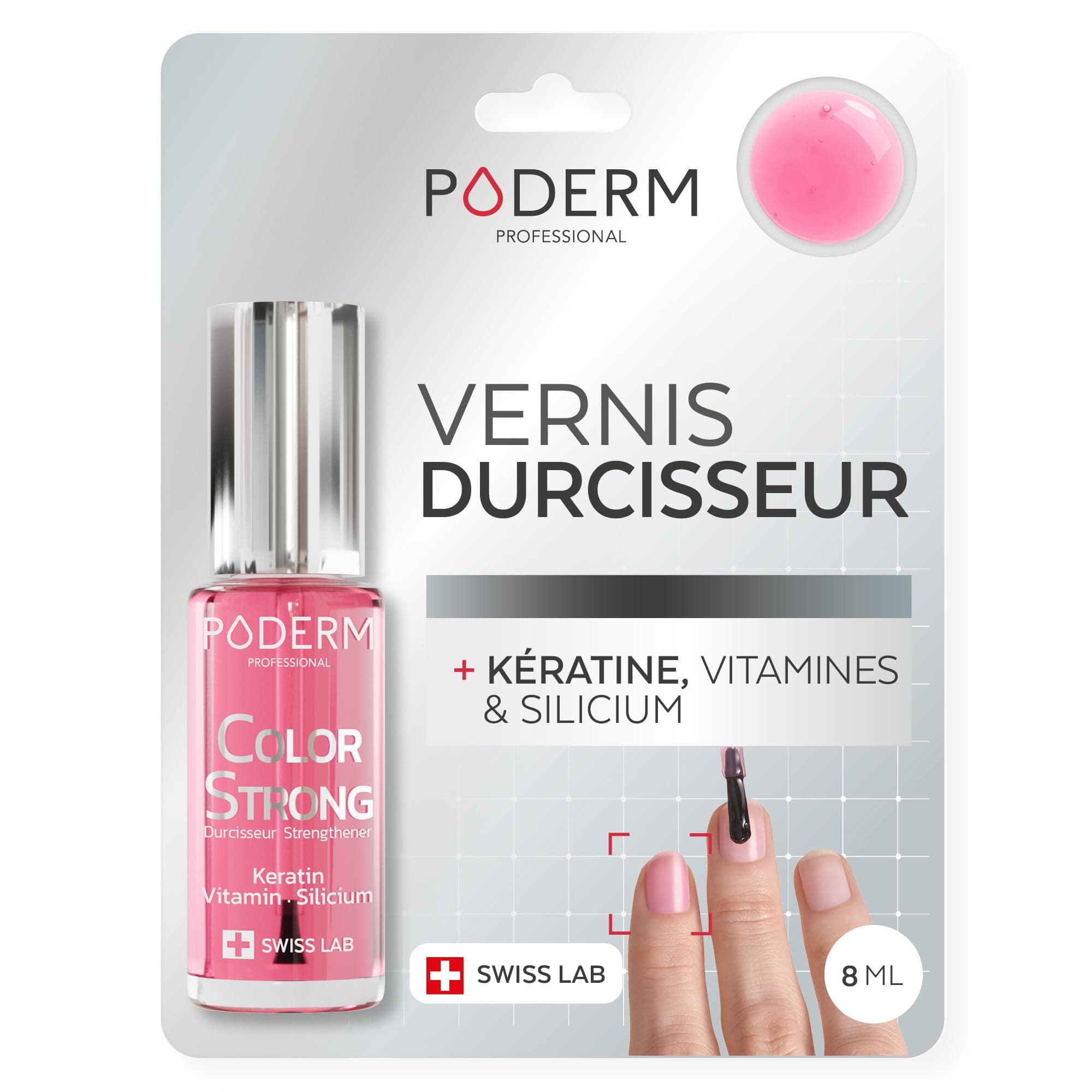 PODERM Vernis Durcisseur Ongles – Biotine, Silicium, Kératine | Répare & Fortifie les Ongles Abîmés, Fragilisés, Cassants par Vernis Semi-permanent & Vieillissement | Swiss Made - Gloss Éclat