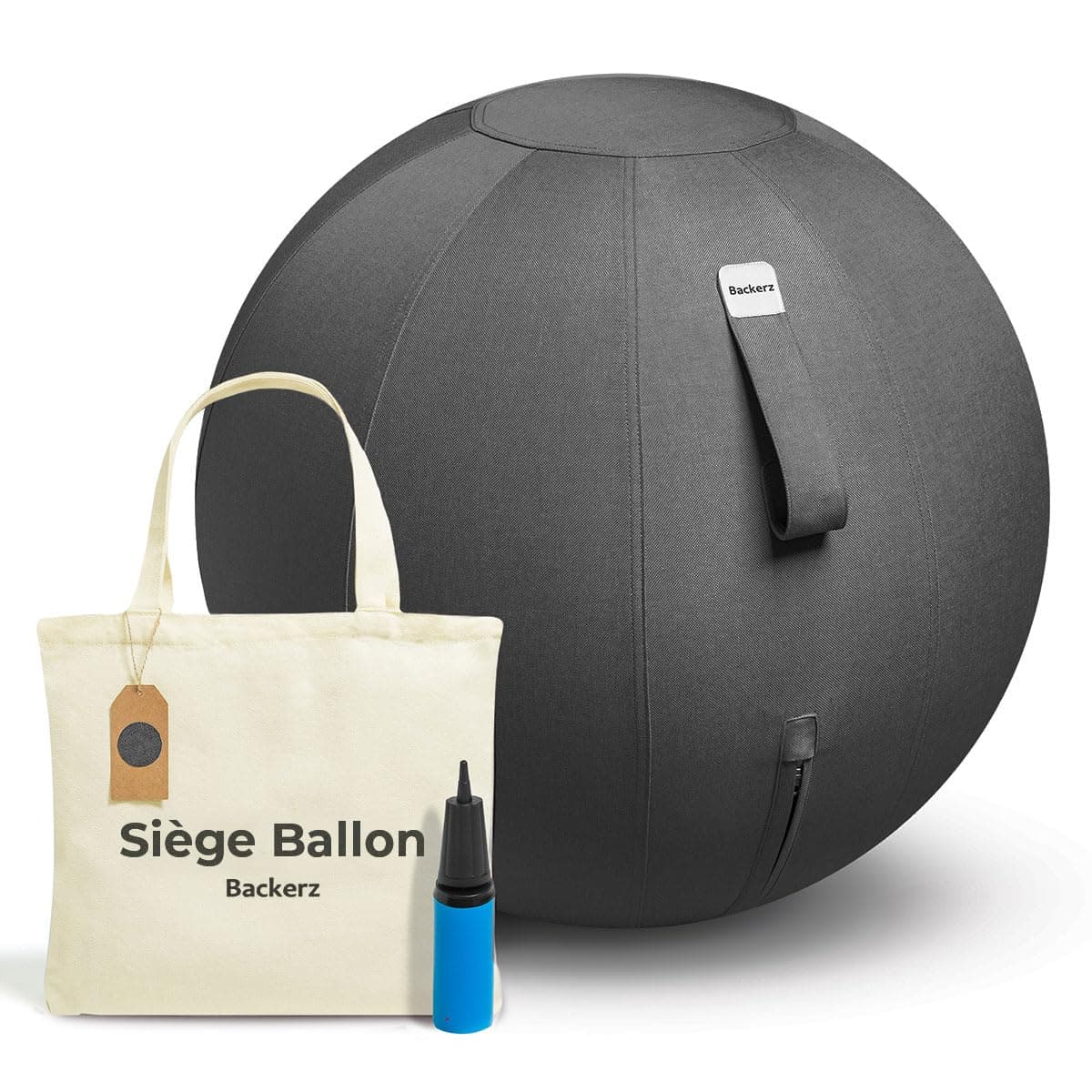 Backerz Siège Ballon - Ballon Ergonomique Bureau & Yoga Chaise Ballon en Taille 55CM 65CM 75CM - Capacité 110kg, Housse en Lin Doux Lavable - pour Une Bonne Posture Ballon pour Le Bureau