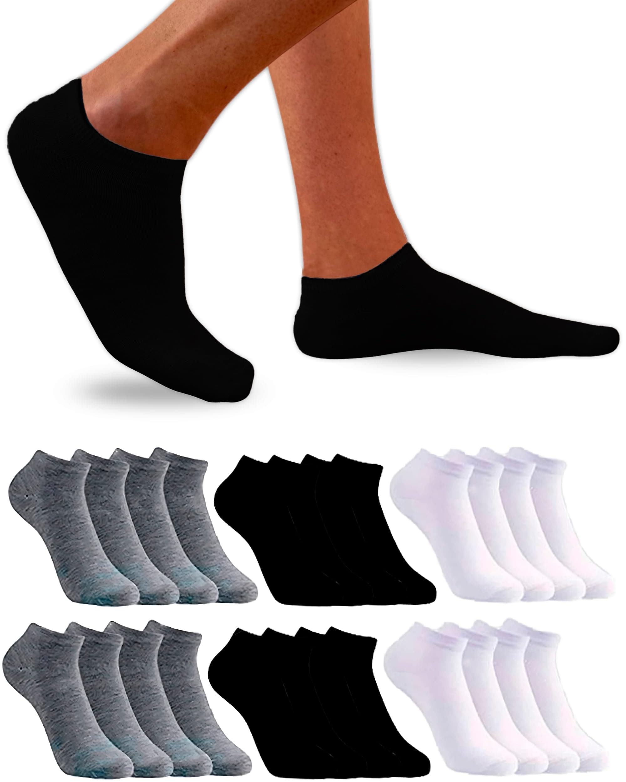 DIVABONNA 12 Pares Calcetines Tobilleros Hombre Mujer - Calcetines Cortos Hombre Mujer de Algodón Transpirable Suaves Cómodos Ajuste Sin Caerse y Duraderos