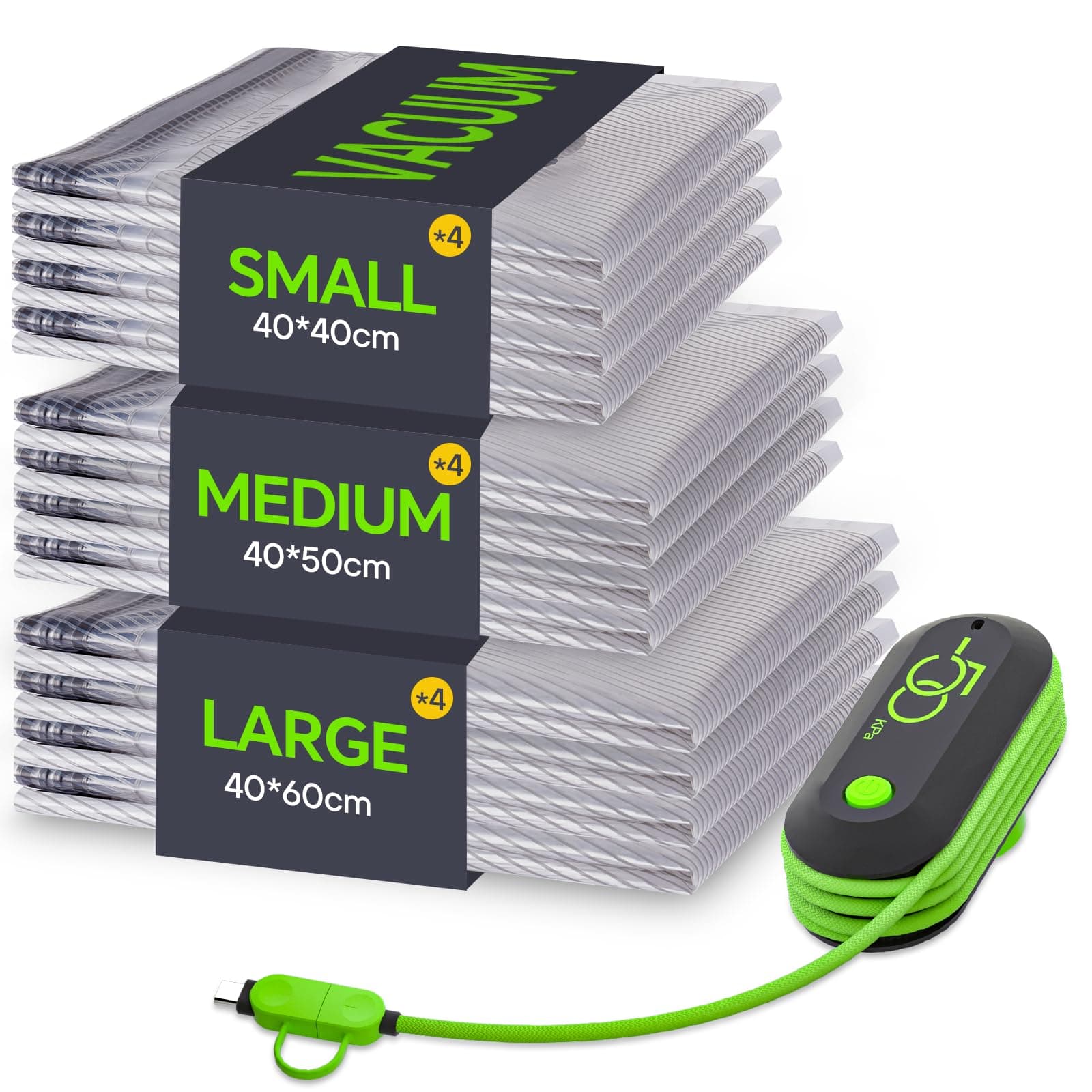 Vacbird Sacchetti Sottovuoto Vestiti Viaggio con Pompa USB, Set di 12 Buste Sottovuoto Vestiti Riutilizzabili, Durata Sacchetti Sottovuoto da Viaggio - Essenziali per Viaggio Salvaspazio