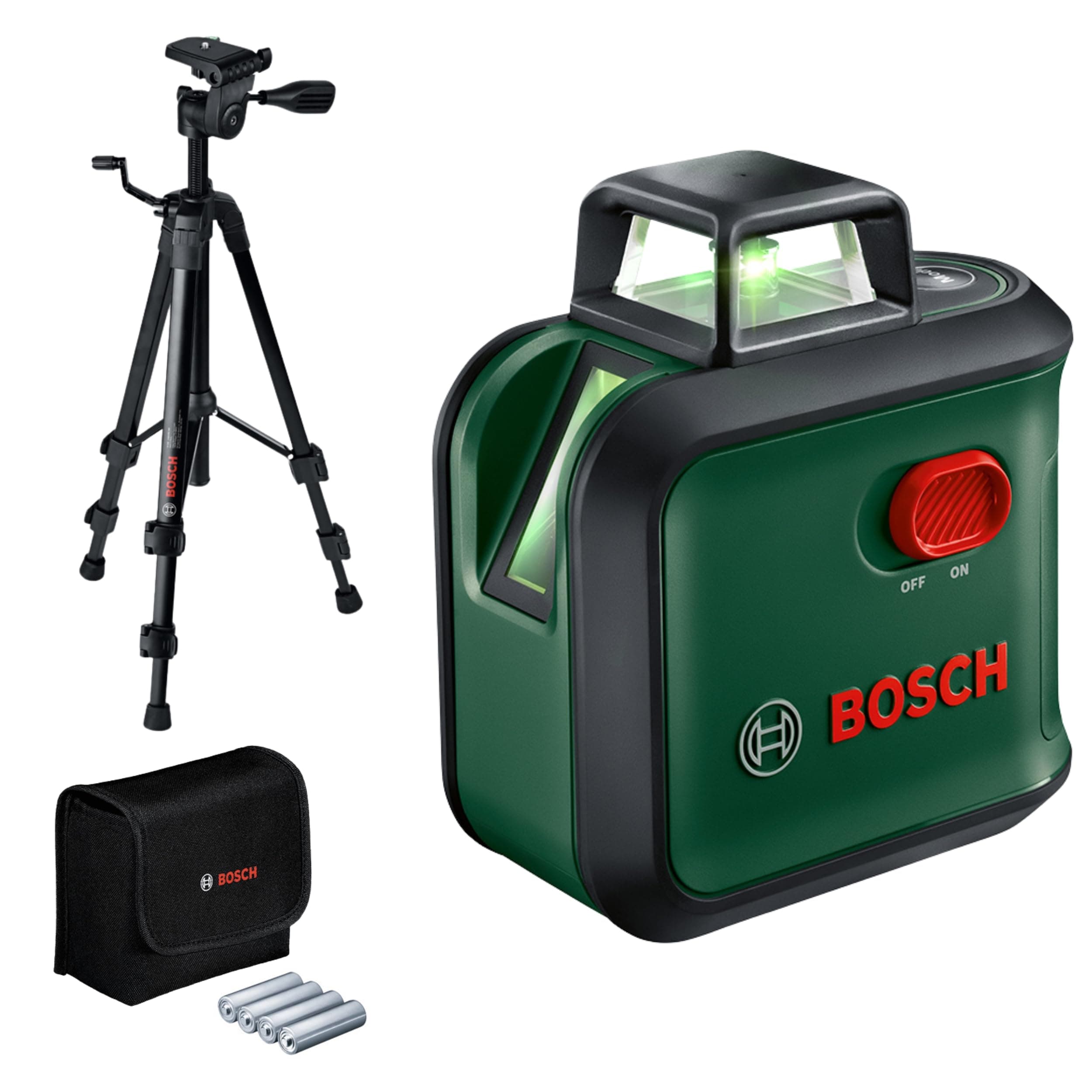 Bosch Kreuzlinienlaser AdvancedLevel 360 mit Premium-Stativ (3 Laserlinien inkl. 360° zum Ausrichten im ganzen Raum, im E-Commerce Karton)
