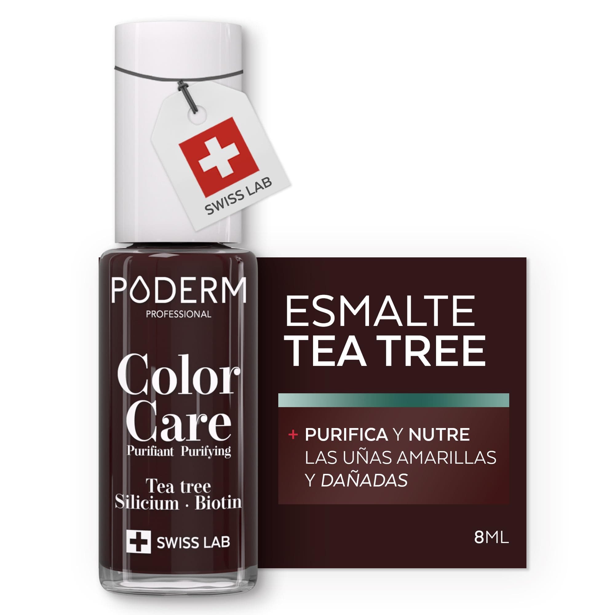 PODERM - ESMALTE DE UÑAS TEA TREE PARA HONGOS DE UÑAS - COLOR ROJO NEGRO - TRATAR LAS UÑAS AMARILLAS/DAÑADAS - Previene y trata HONGOS - CUIDADO 2 IN 1 - FÓRMULA ÚNICA - SWISS MADE