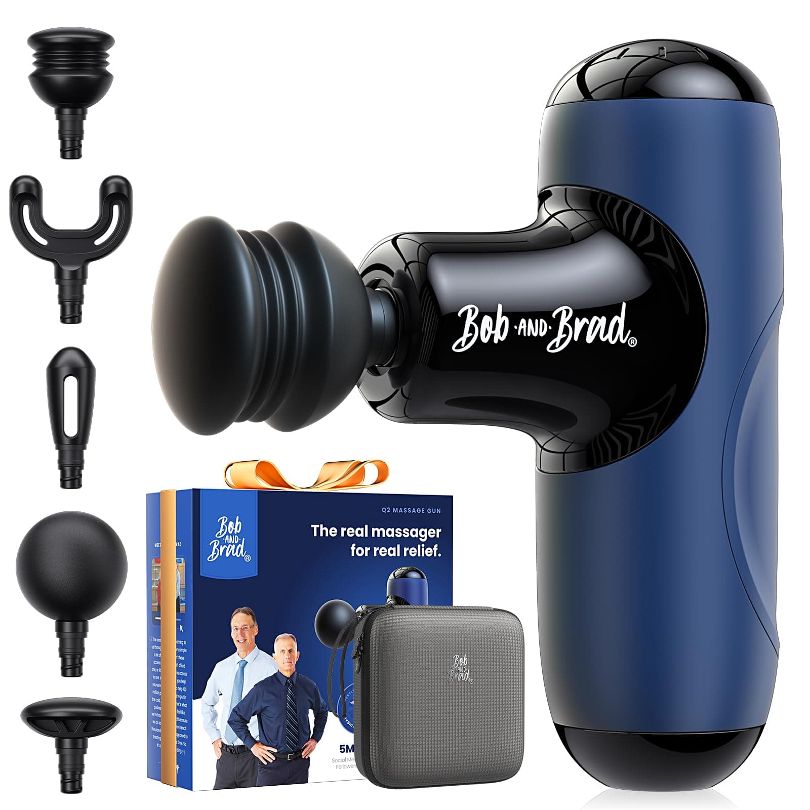 BOB AND BRAD Q2 Mini Massagepistole – Tiefengewebe Massage Gun für Rücken & Schulter, Starke Perkussions Massage Pistole für Büro, Sport & Reise – Leise, mit Koffer, USB-C & 5 Aufsätzen