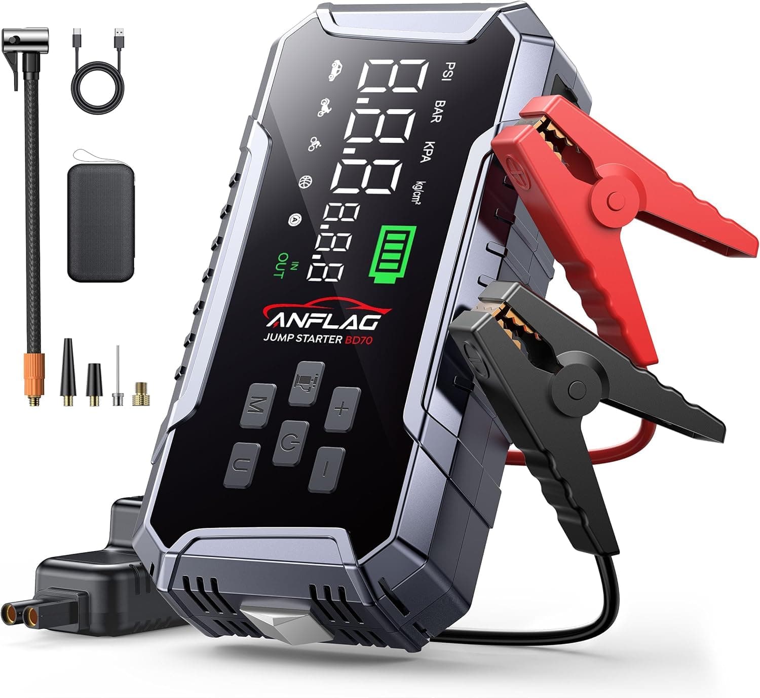ANFLAG 8000A Booster Batterie Voiture avec Gonfleur 160PSI, 26800mAh Démarreur Batterie Voiture avec Compresseur à Air, Jump Starter avec pour 12V Véhicules(Tout Gaz/12L Diesel)