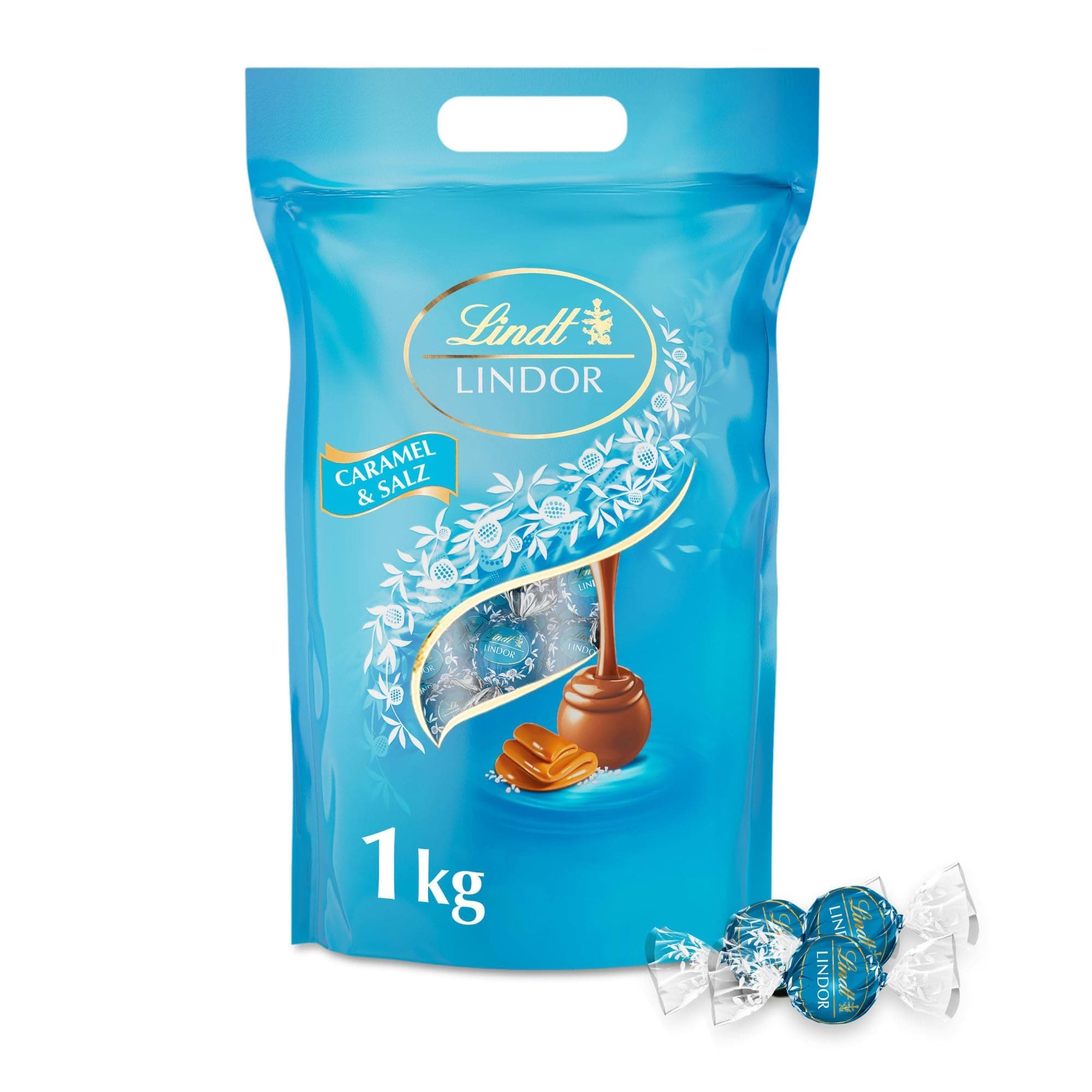 Lindt Schokolade | LINDOR Salted Caramel | 1kg Beutel | 80 Kugeln aus feiner Milch-Schokolade mit zartschmelzender Salz-Karamell-Füllung | Premiumschokolade für Genussmomente & Geschenke