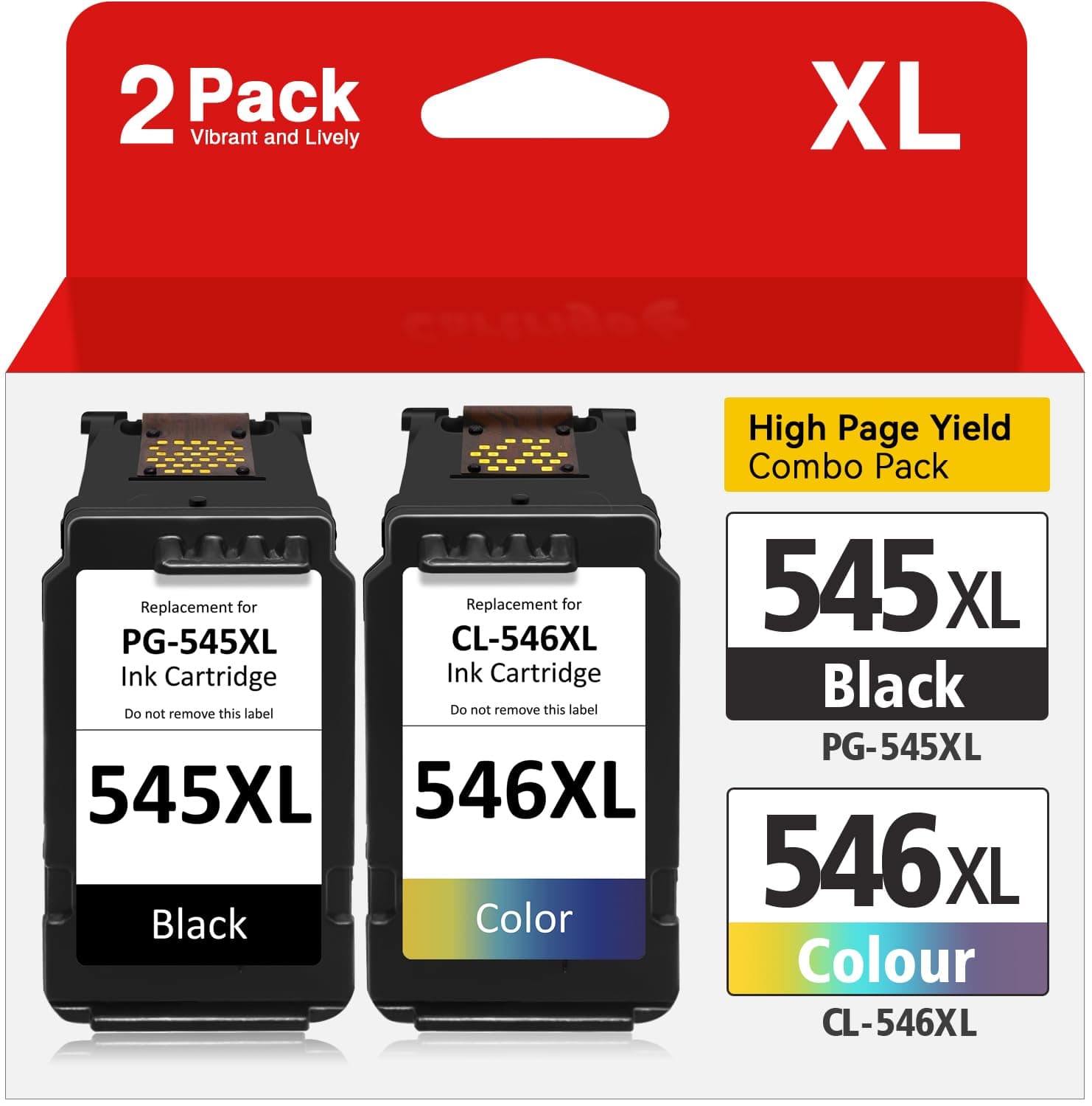 545 546 XL Cartouches d'encre Remplacement pour Canon PG 545XL CL 546XL, Encre Canon 545 546,pour Canon PIXMA TS3150 TR4650 TS3350 MG2450 MG2250s MG2950 MG3050 TR4550 TS3151 (Noir Tri-Couleur, 2-Pack)