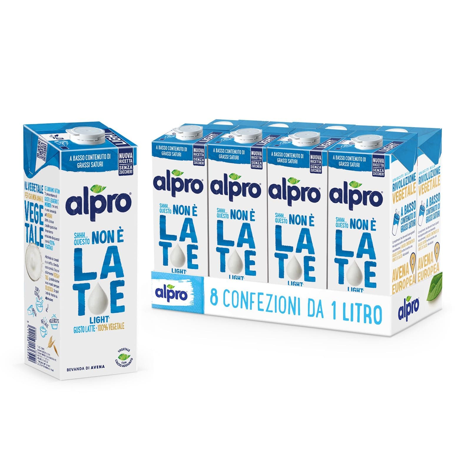 ALPRO, QUESTO NON È LATTE - Bevanda all' AVENA, Light, Naturalmente Senza Lattosio, Gusto Latte - 8 confezioni x 1 Litro