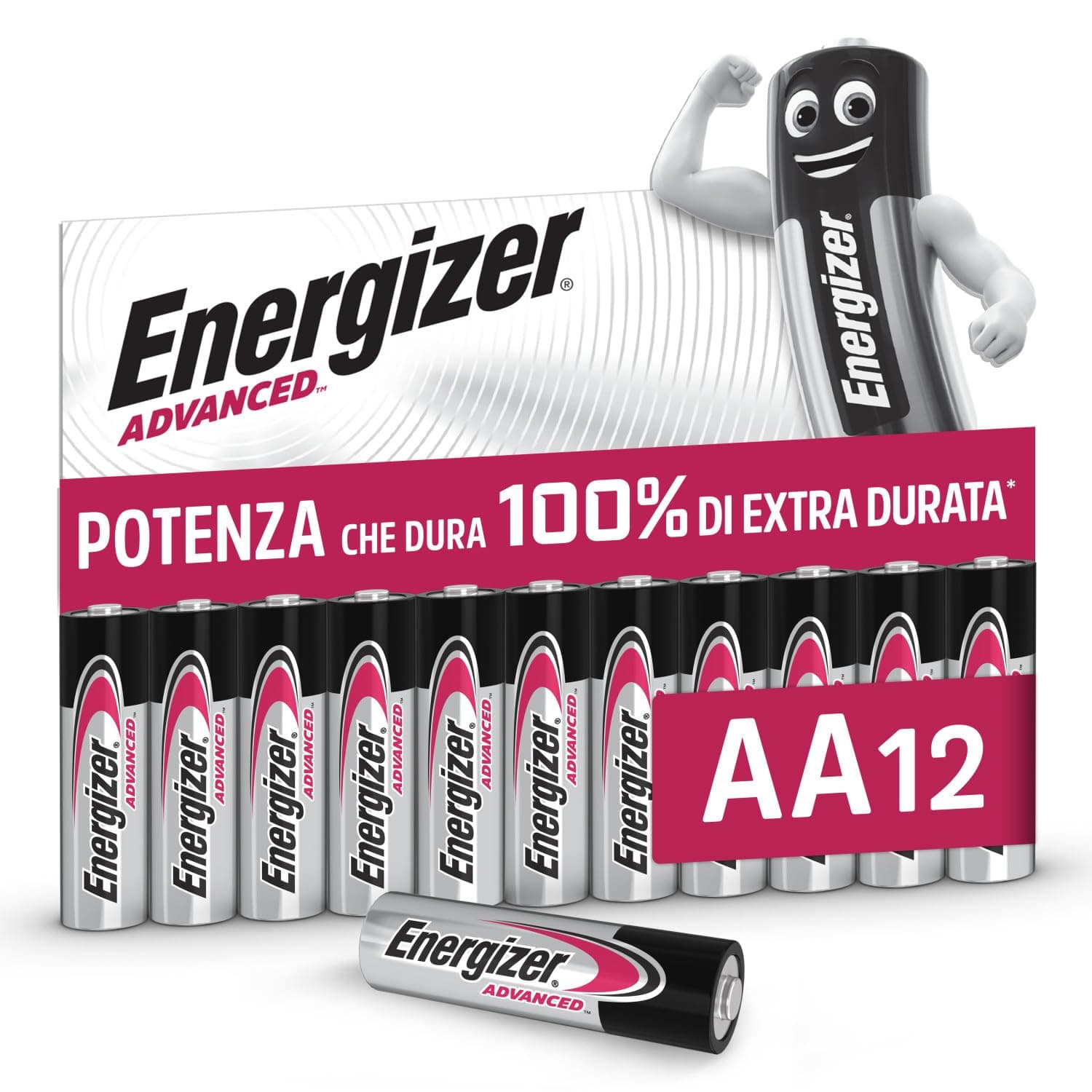 Energizer Advanced - Pile AA (Confezione da 12) - Batterie Alcaline 1,5 V - Potenza Che Dura 100% Di Extra Durata - Made in EU - 0% imballaggio privo di plastica [Esclusiva Amazon]