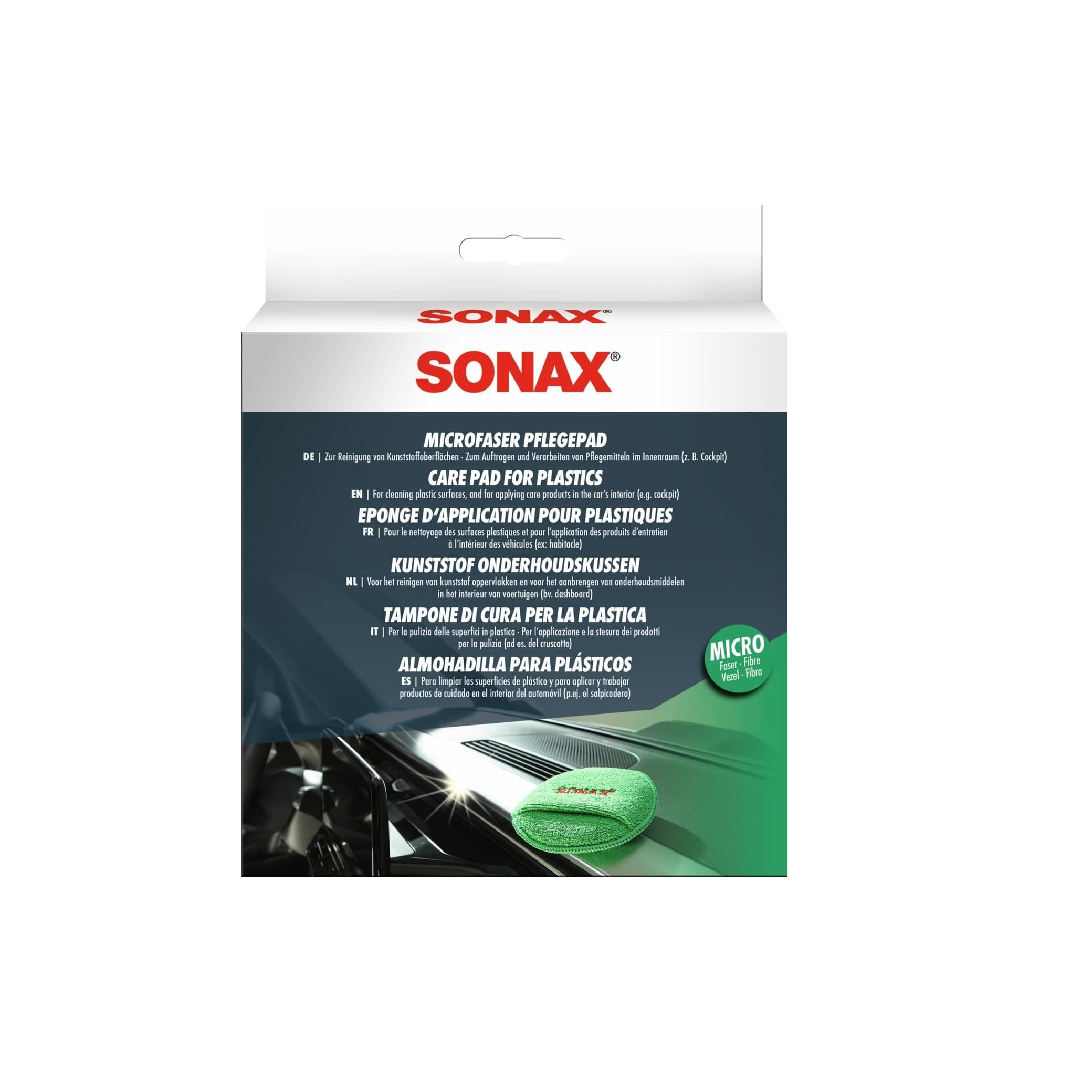 SONAX MicrofaserPflegePad (1 Stück) für gleichmäßiges Auftragen von Kunststoffpflegemitteln im Innenraum und EIN gründliches Ergebnis | Art-Nr. 04172000