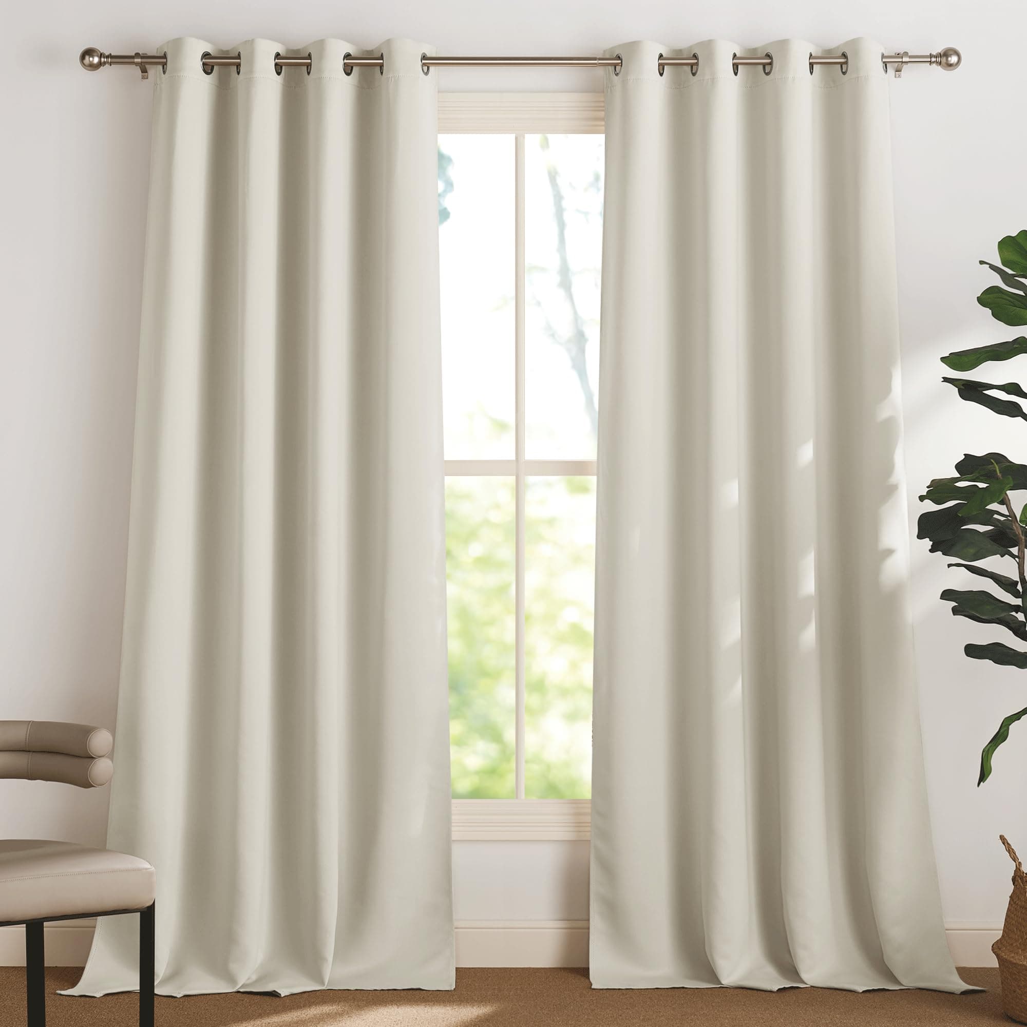 PONY DANCE Cortinas Beige Opacas Cortinas Salon 2 Piezas Cortinas Opacas Termicas Aislantes Frio y Calor con Ojales Cortinas para Ventanas Blackout Curtains, 140x245 CM, Beige Claro
