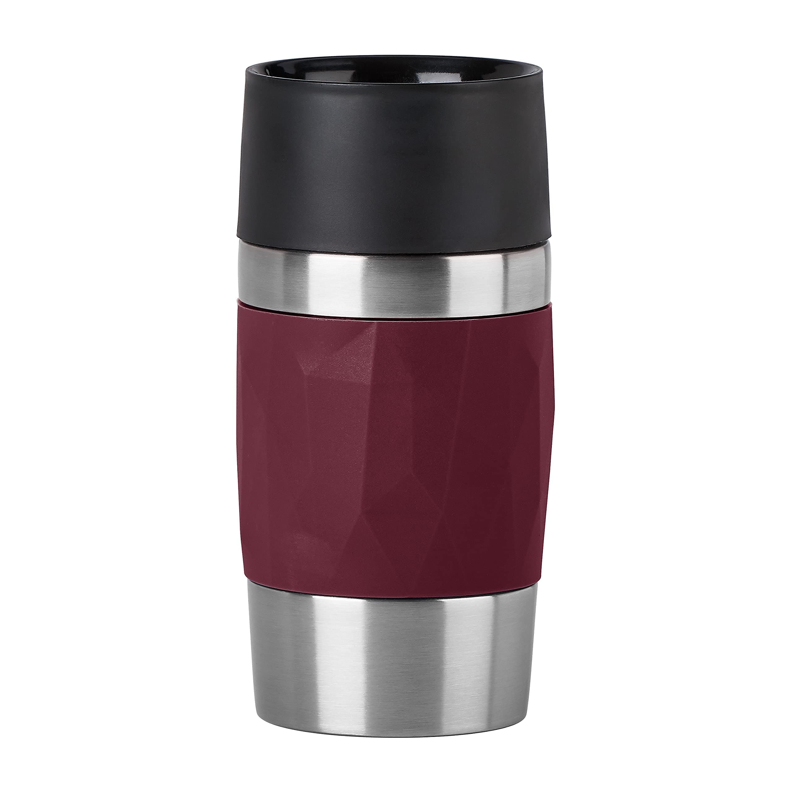 Emsa N21609 Travel Mug Compact Thermo-/Isolierbecher aus Edelstahl | 0,3 Liter | 3h heiß | 6h kalt | BPA-Frei | 100% dicht | auslaufsicher | spülmaschinengeeignet | 360°-Trinköffnung | Weinrot