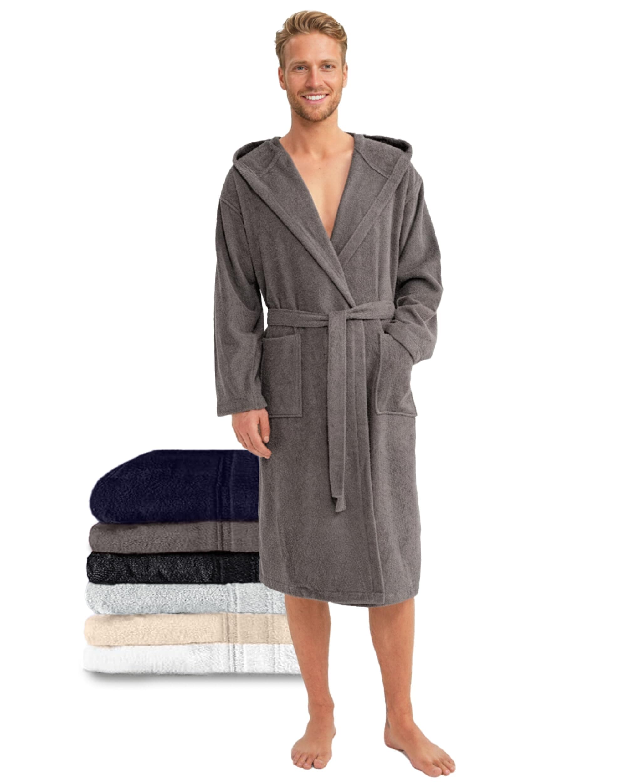 Twinzen Peignoir de Bain Homme 100% Coton - Eponge, Doux, Absorbant, Certifié Oeko-Tex