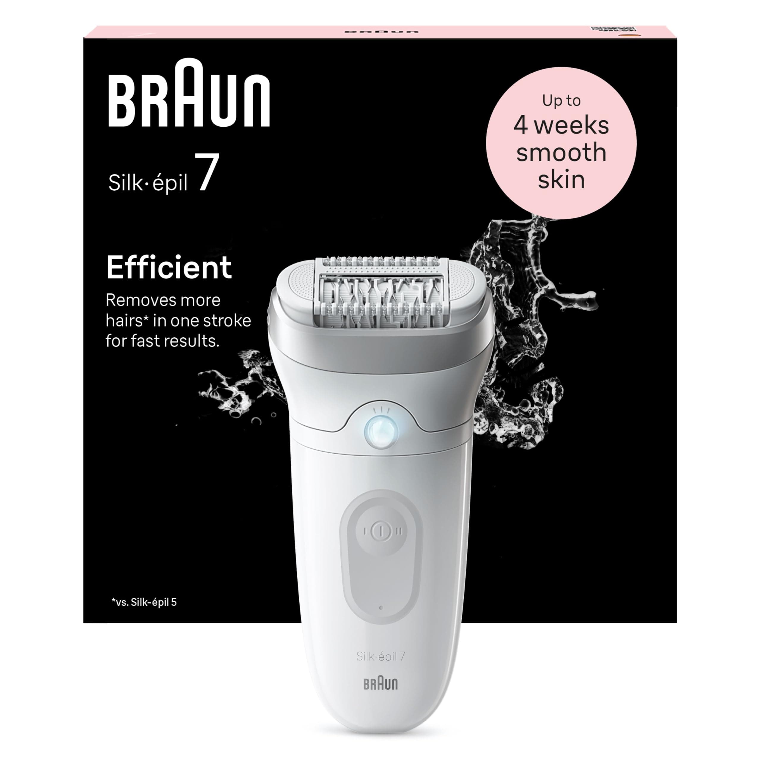 Braun Silk Epil 7 Epilatore Elettrico Donna, Rasoio Elettrico Donna, Con Testina Ampia Per Una Epilazione Semplice, Wet & Dry, Pelle Liscia a Lungo, 7-011, Bianco/Argento