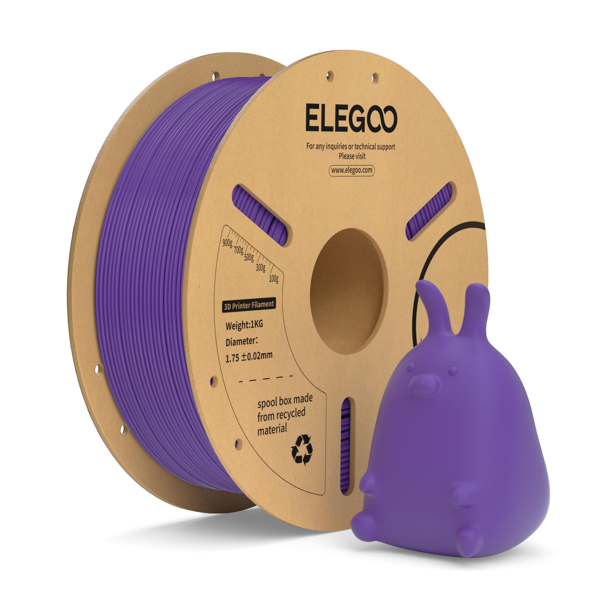 ELEGOO Filamento PLA+ 1.75 1KG Morado, Filamento PLA Plus para Impresora 3D, Precisión Dimensional +/- 0.02mm, Carrete Filamento 3D,para Mayoría Impresoras 3D