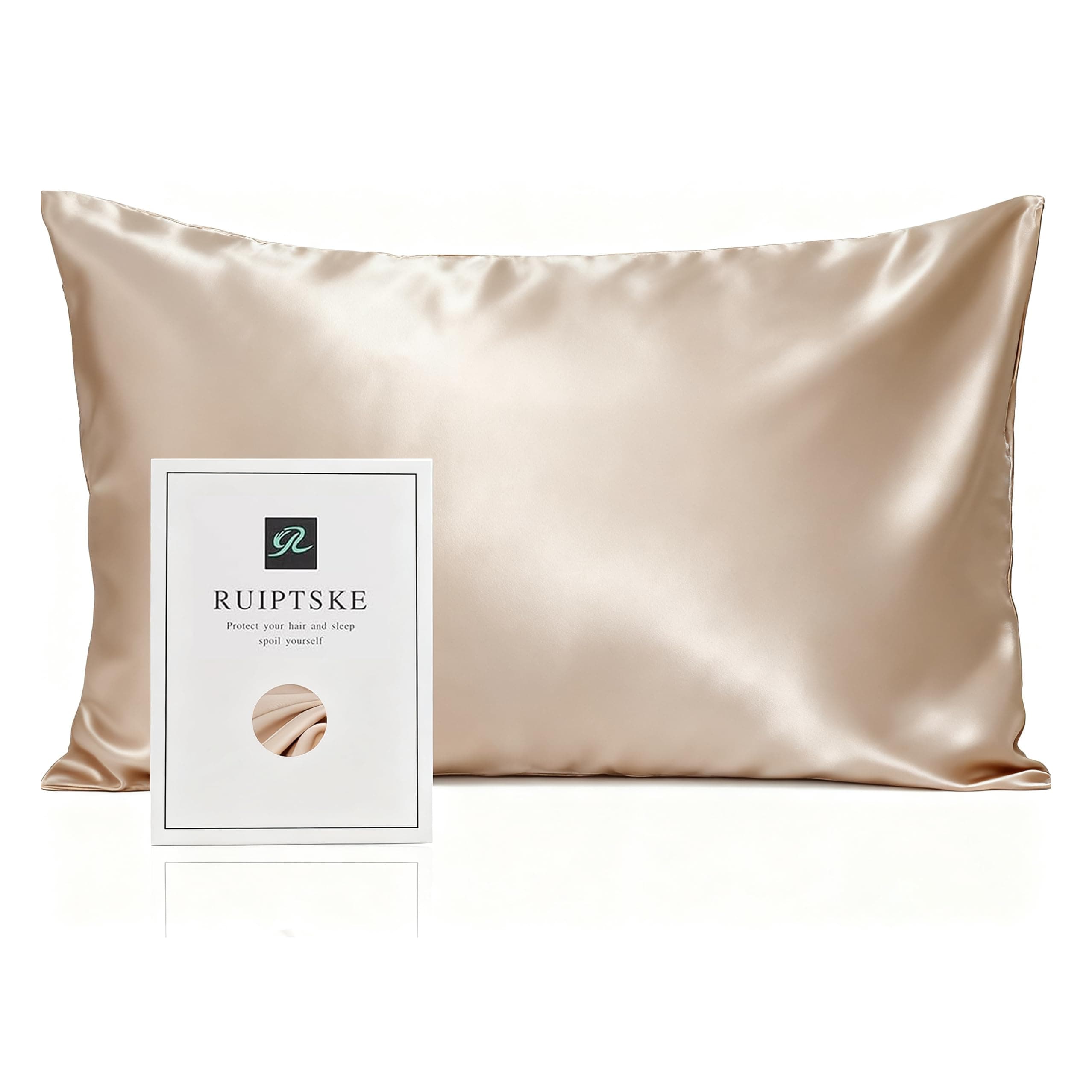 RUIPTSKE Natural Silk Federa, ipoallergenico, 22momme, 100% Seta, 600 Filati, con a Scomparsa Cerniera (Light Champagne, 50x75cm)