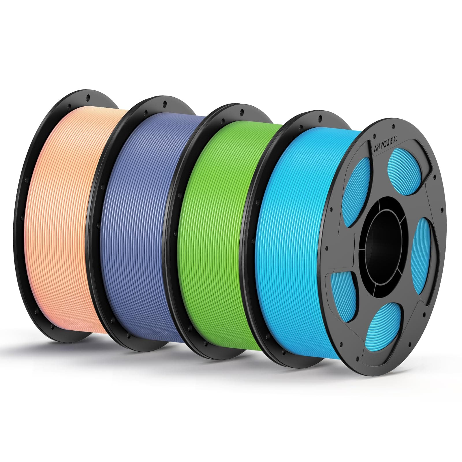 ANYCUBIC PLA Filament 1,75mm, Refill PLA und Spool Kit, 3D Drucker Filament PLA, Vakuumverpackung, Intelligente Identifikation, 4KG Pfirsichrosa & Interstellar Lila &Türkisblau & Spring Leaf Grün