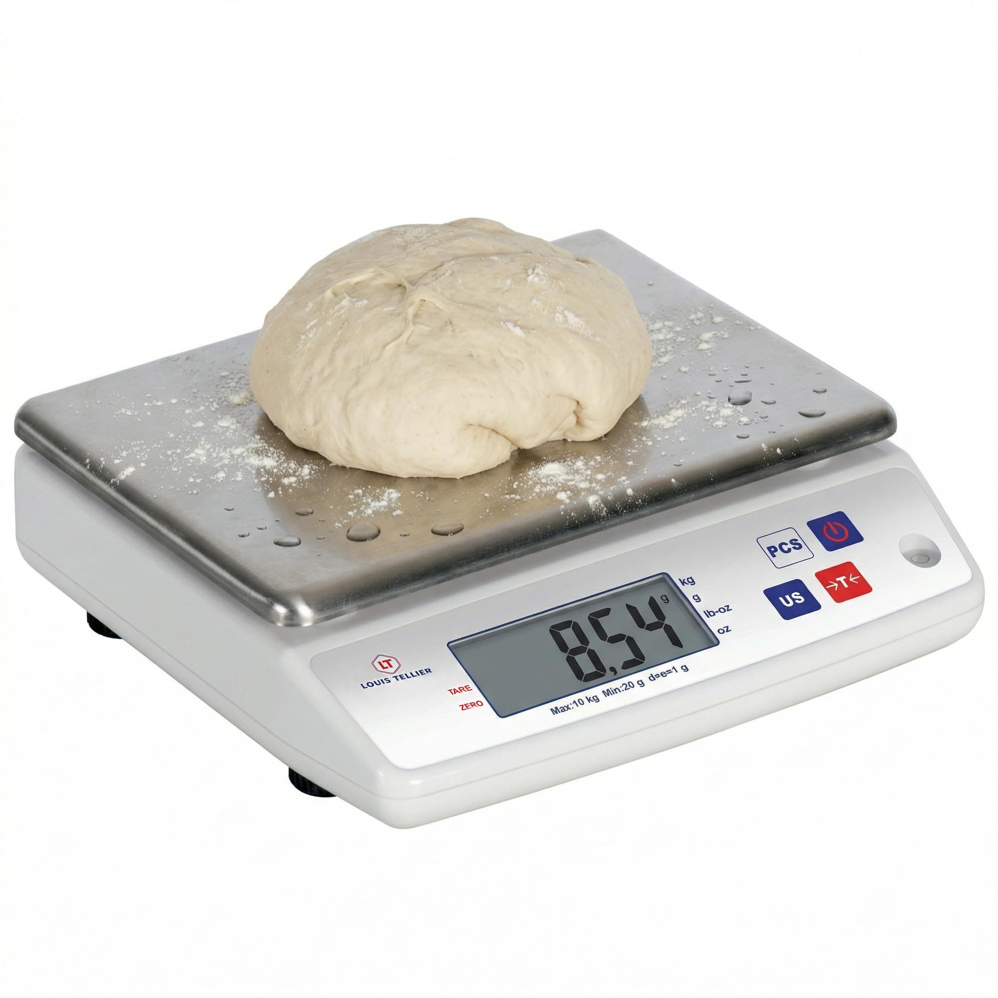 LOUIS TELLIER - Balance Électronique Professionnelle - IP53 - Alimentaire - Cuisine - Boulangerie - Charcuterie - Multifonction - Plateau Inox Amovible - 22 x 16,5 cm - 10 kg - Précision 1 g