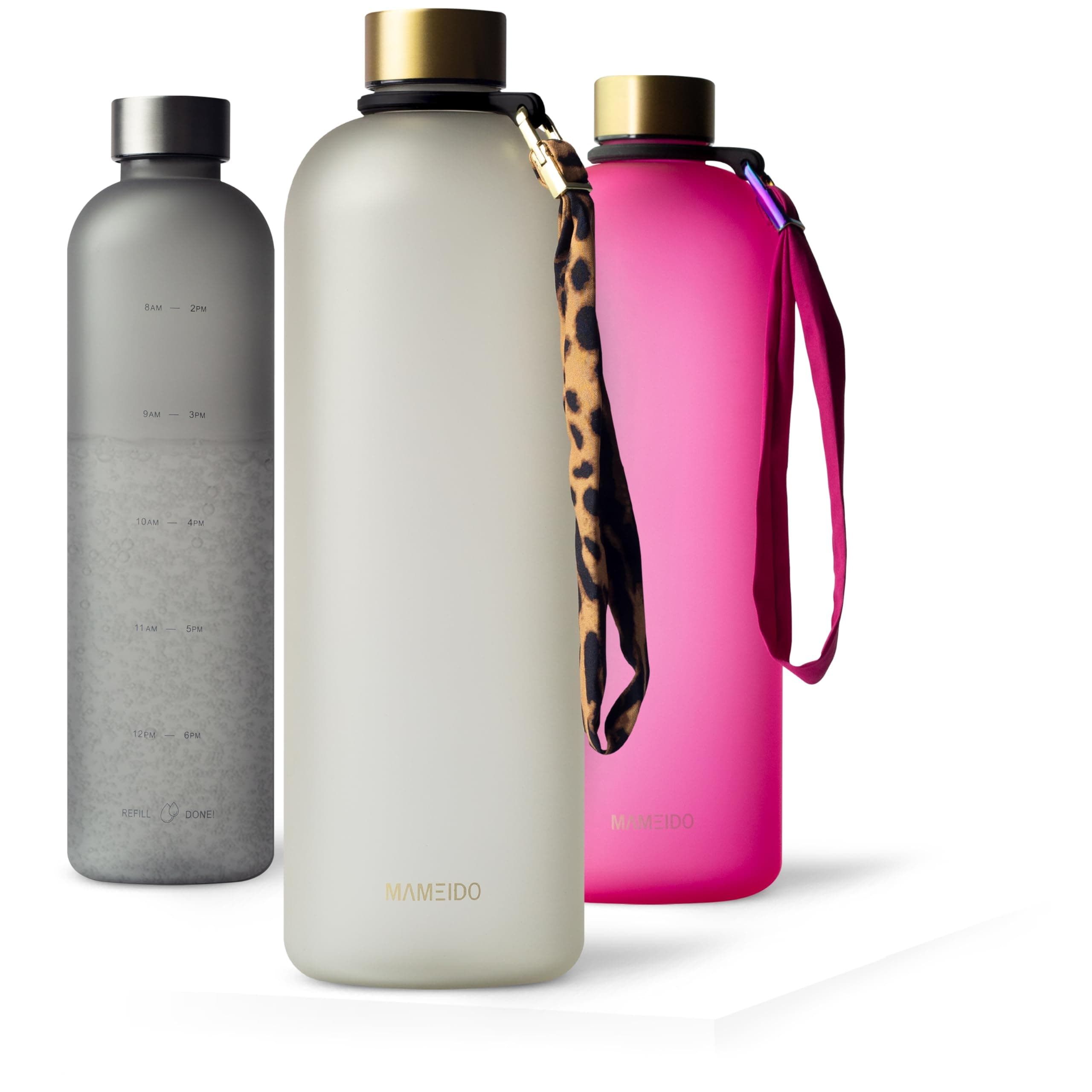 MAMEIDO Botella agua 1,5 litro, Botella motivacional sin BPA, antigoteo, Botella tritan para Colegio, Gym, Oficina (Ivory Beige Gold)