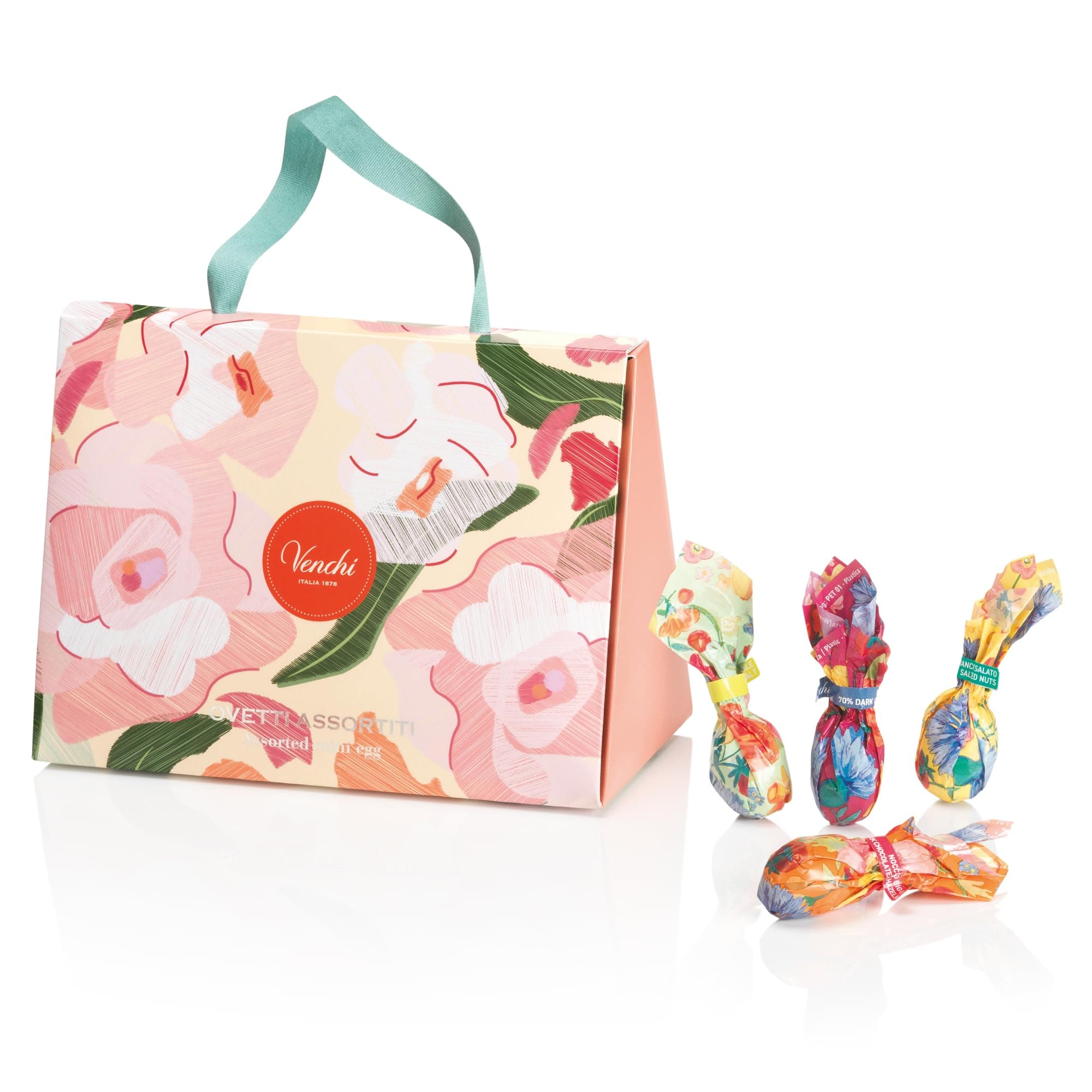 Venchi - Borsina Regalo Camelia, 200 Gr, 17 Ovetti di Cioccolato con Frutta Secca Intera, Senza Glutine, Collezione Primavera Venchi, Idea Regalo