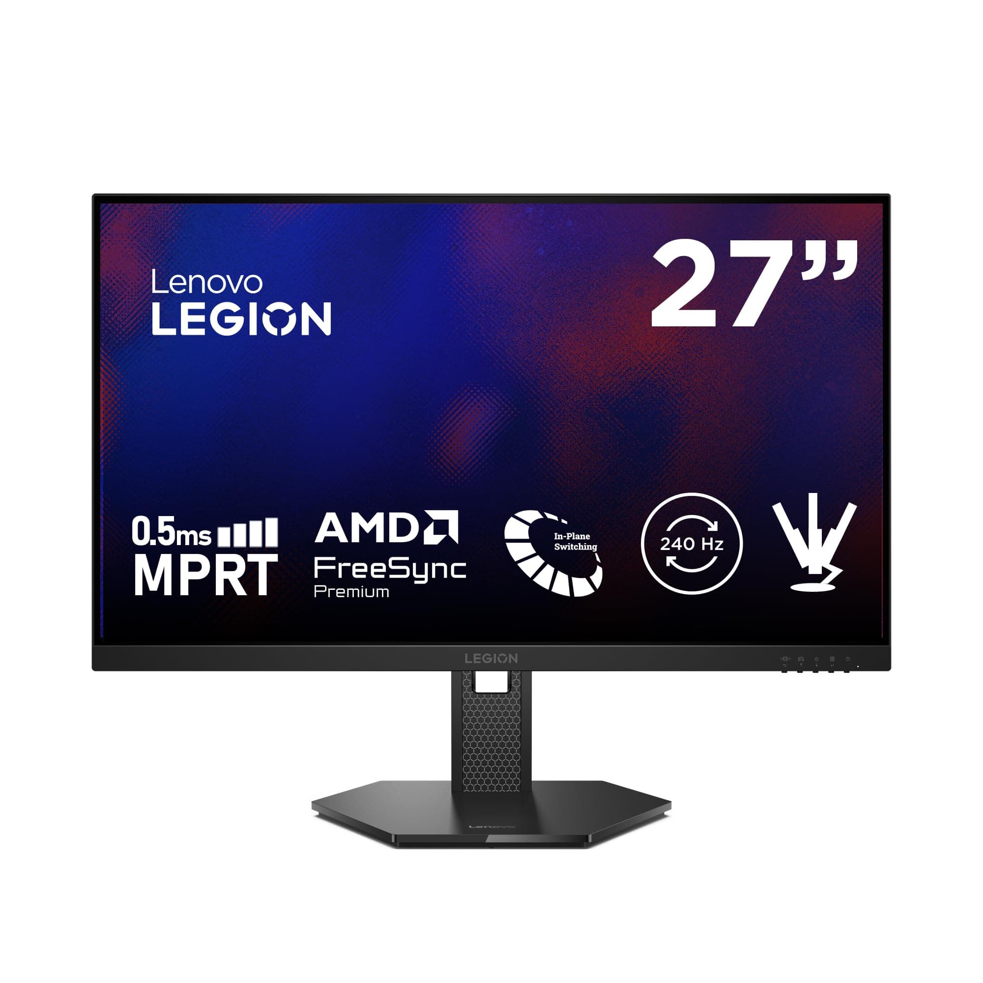 Lenovo Legion 27Q-10 - Monitor Gaming QHD 27" (IPS, 240 Hz, 0.5 ms, 16:9, HDMI 2.1 - DP 1.4, NVIDIA G-Sync, AMD FreeSync Premium, VESA Adaptive Sync, Ajuste Inclinación/Altura/Pivote/Giro) Negro