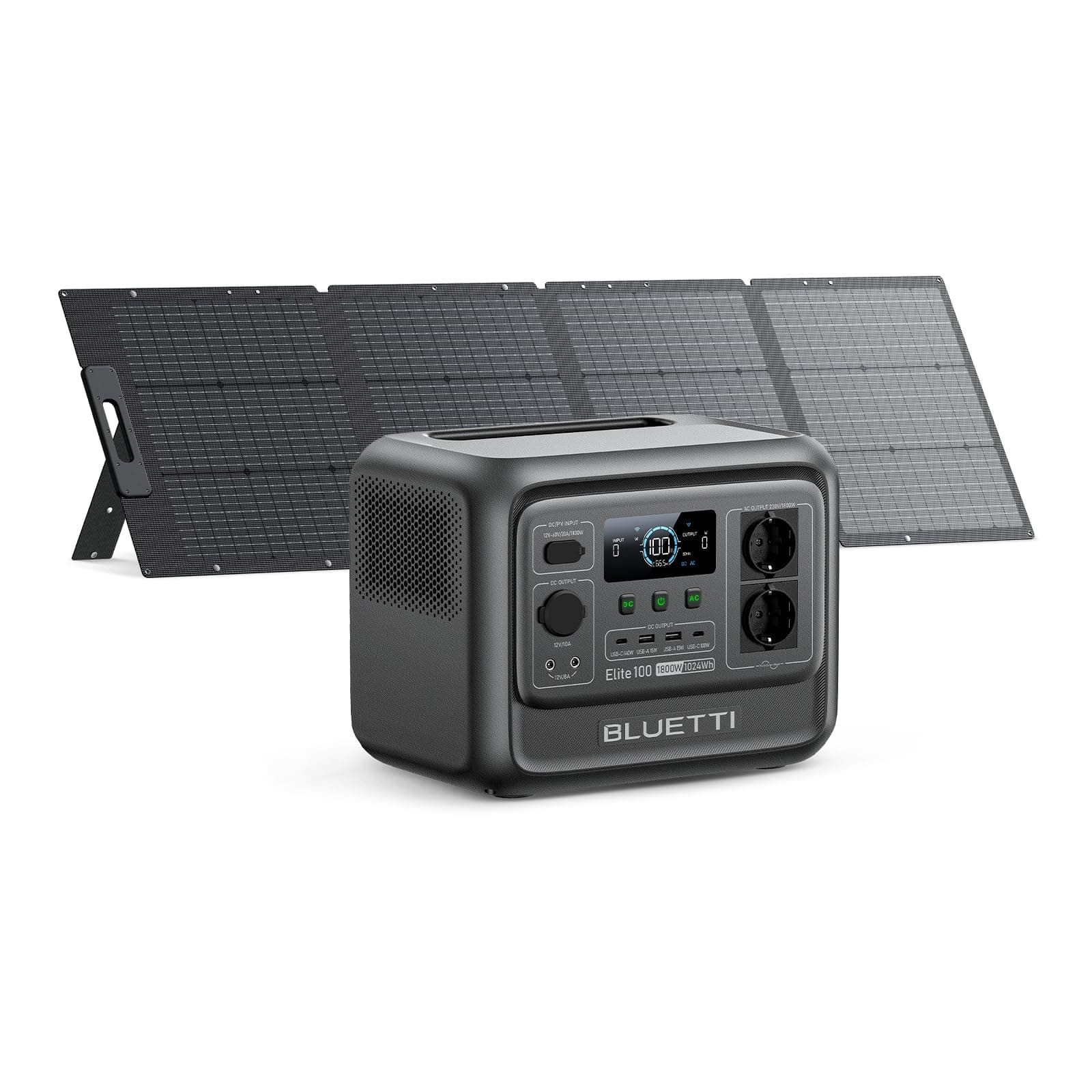 BLUETTI Générateur Électrique Portable Elite 100 V2 avec Panneau Solaire 200W Inclus, 1024Wh Station d'Énergie Portable avec 4 Prises CA 1800W, 35% Plus Compacte, Idéale pour Camping, Urgences