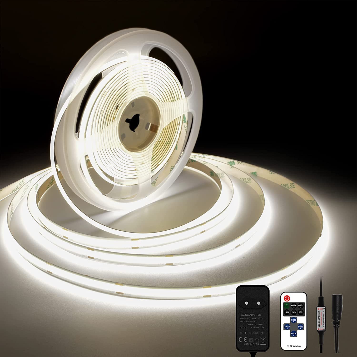 TTWAY Tira LED COB 10m 4000K, Tira Luz LED Blanca Natural con Mando Distancia y Fuente Alimentación, 384LED/m, 8mm Ancho, CRI>90, Tira LED para Decoración Bar, Fiesta, TV, Dormitorio