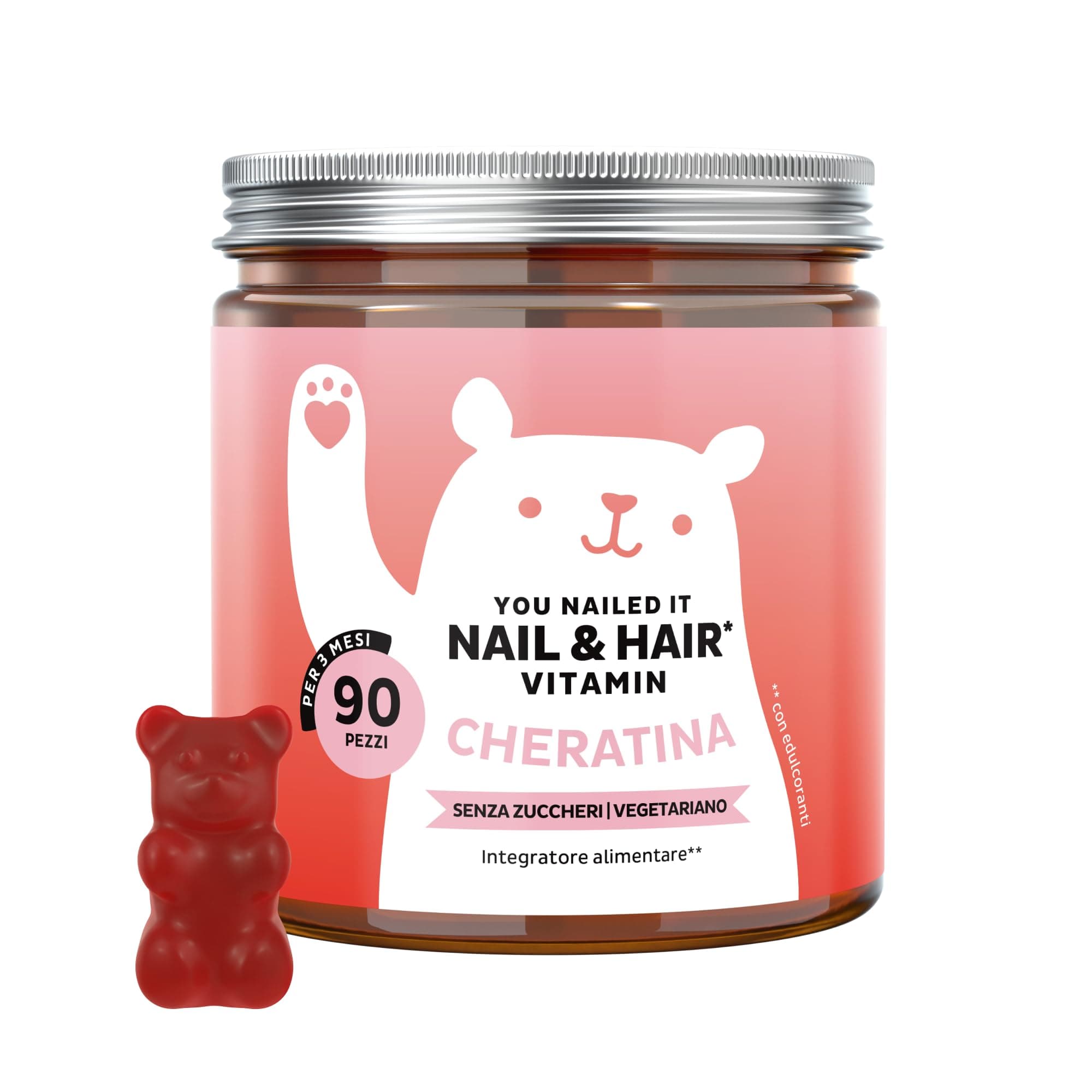 Bears with Benefits - Gommose Cheratina - Capelli & Unghie - 90 pezzi | You Nailed It - Biotina, Cheratina, Vitamina C, E, Zinco, Rame, Selenio - Cura da 3 mesi - Senza Zuccheri, Vegetariano