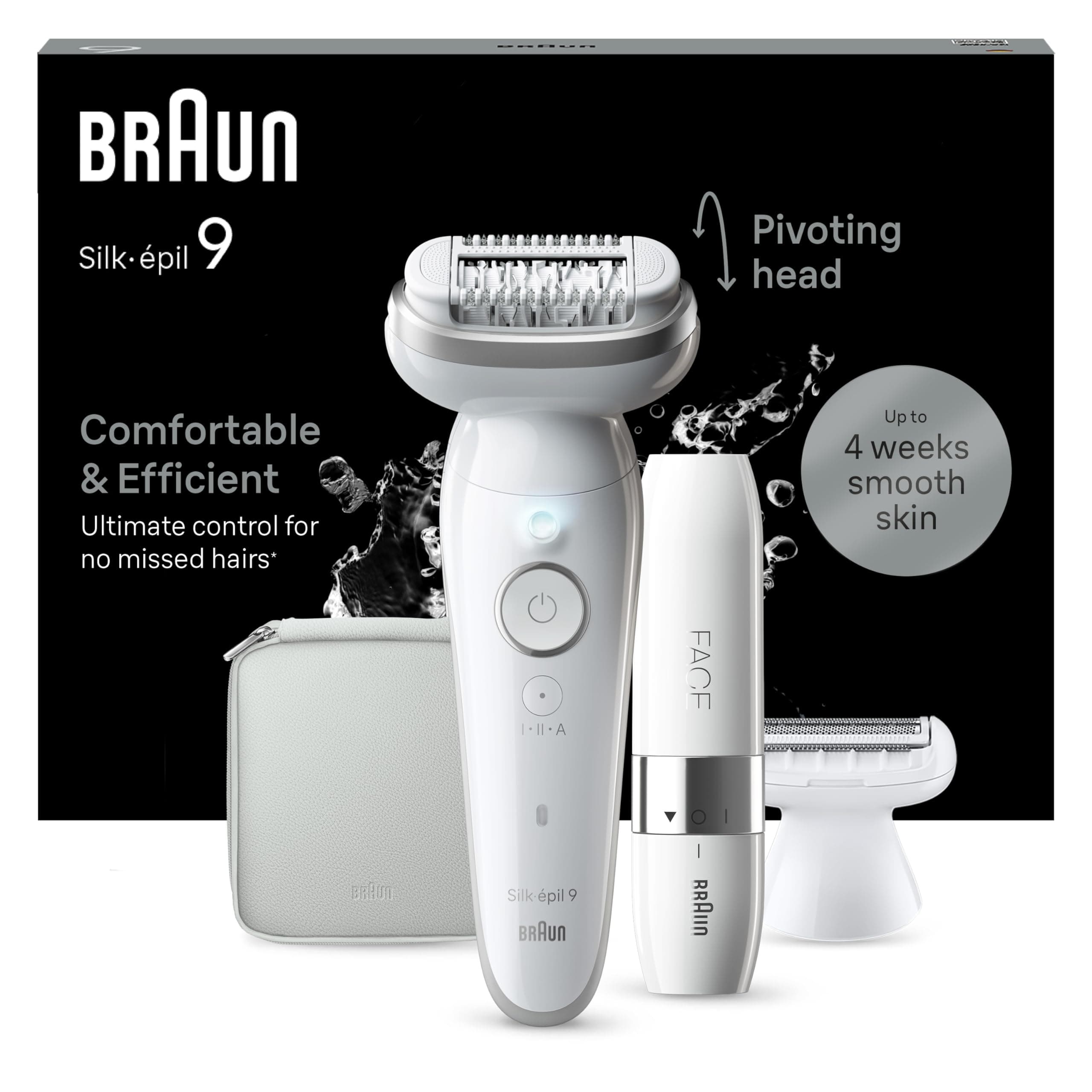 Braun Silk-épil 9, Depiladora Eléctrica Para Una Eliminación Del Vello Fácil, Piel Suave Duradera, 9-041, Blanca/Plateada