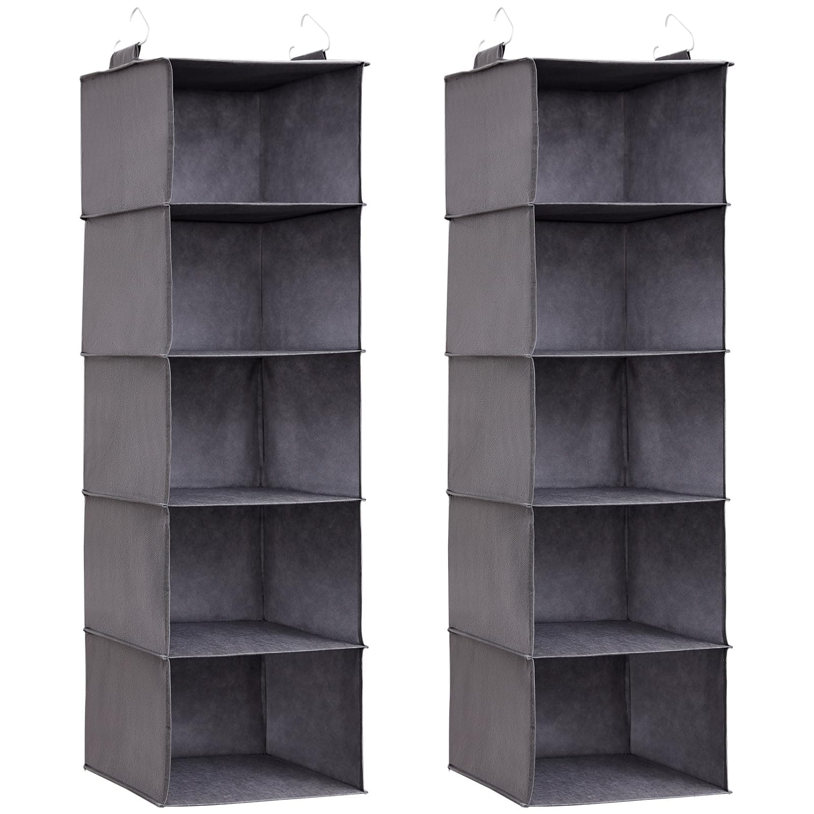 Lifewit Organizer Armadio da Appendere con 5 Ripiani e 2 Ganci Robusti, Ripiani per Armadio Interno, Organizzatore Pieghevole, Contenitori per Vestiti, 102 cm (H), Grigio, Set di 2