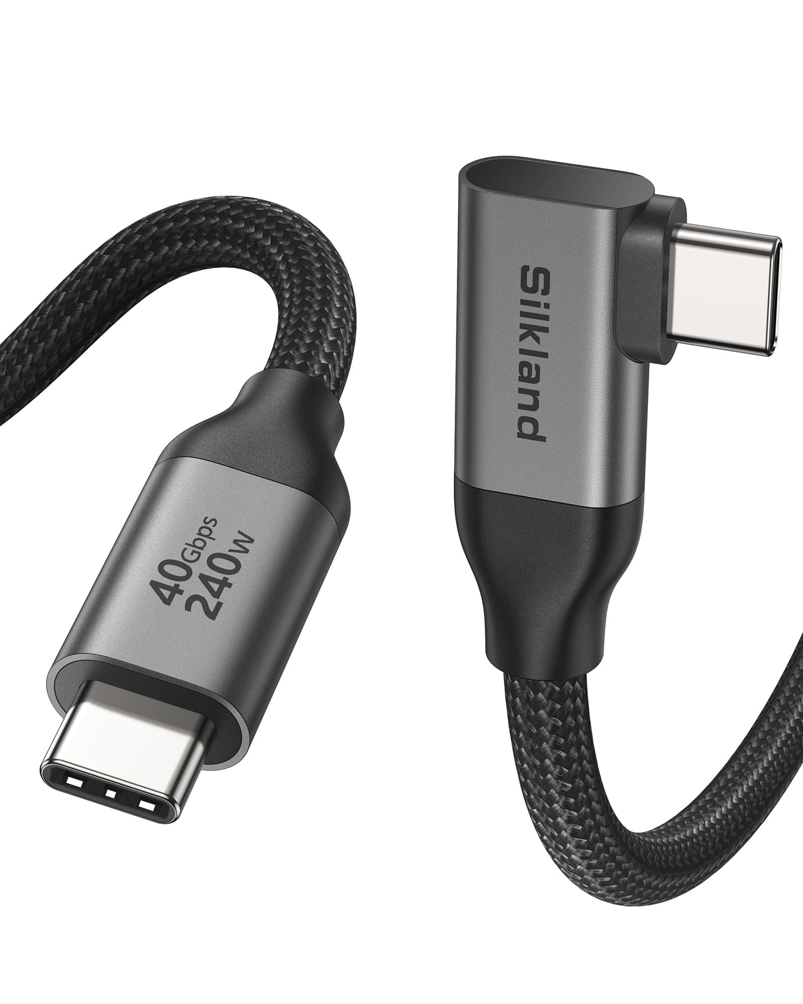 Silkland Câble USB4 3M Coudé, 8K/6K/Dual 4K, 40Gps Transfert Données USB-C | 240W PD3.1 Charge Rapide, MST, Nylon Tressé USB-C pour Thunderbolt 5/4/3 Dock, MacBook, Tablet, PSSD, iPhone17/16, Moniteur